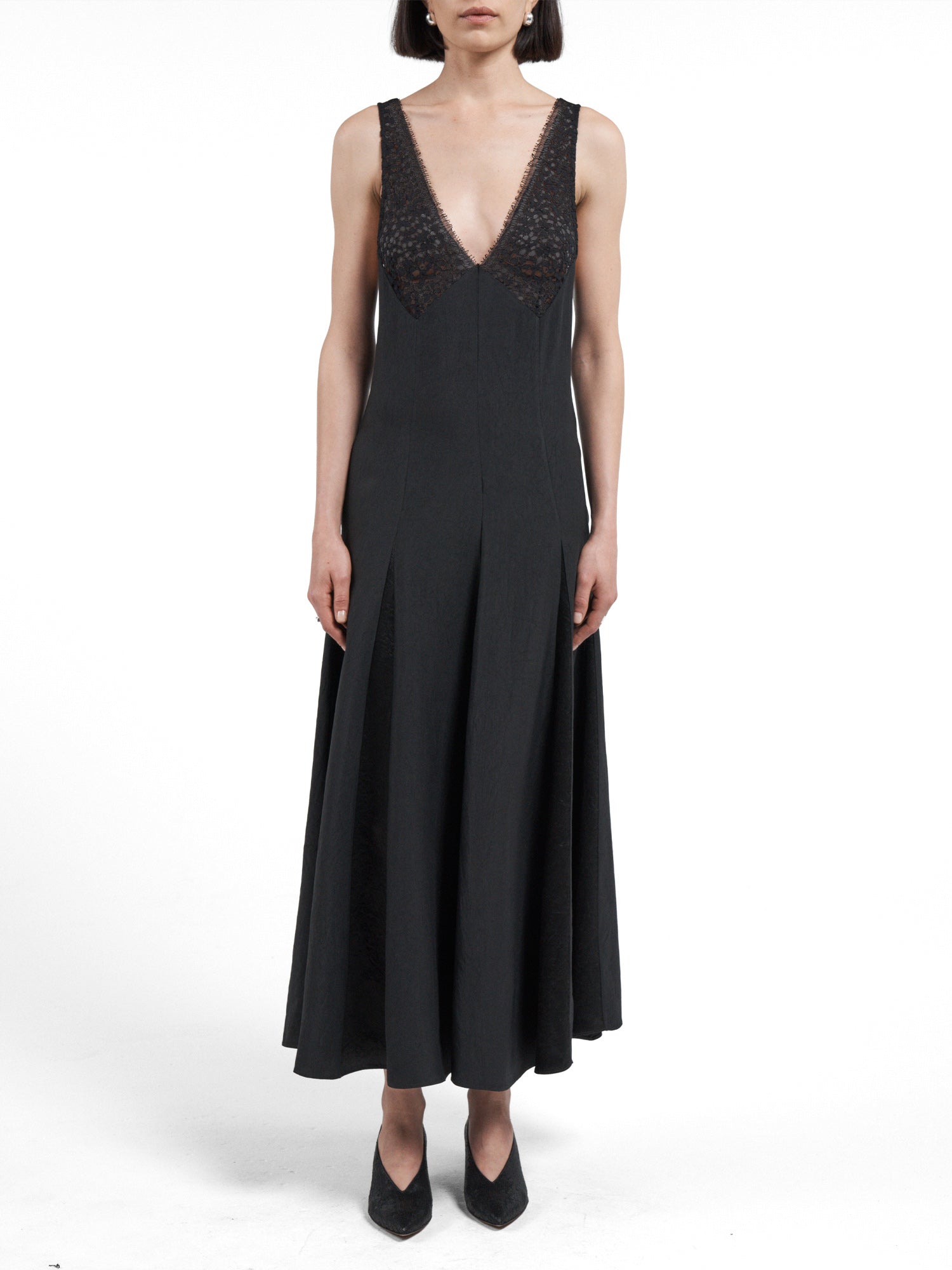 V-Neck Lace Detail Midi Dress