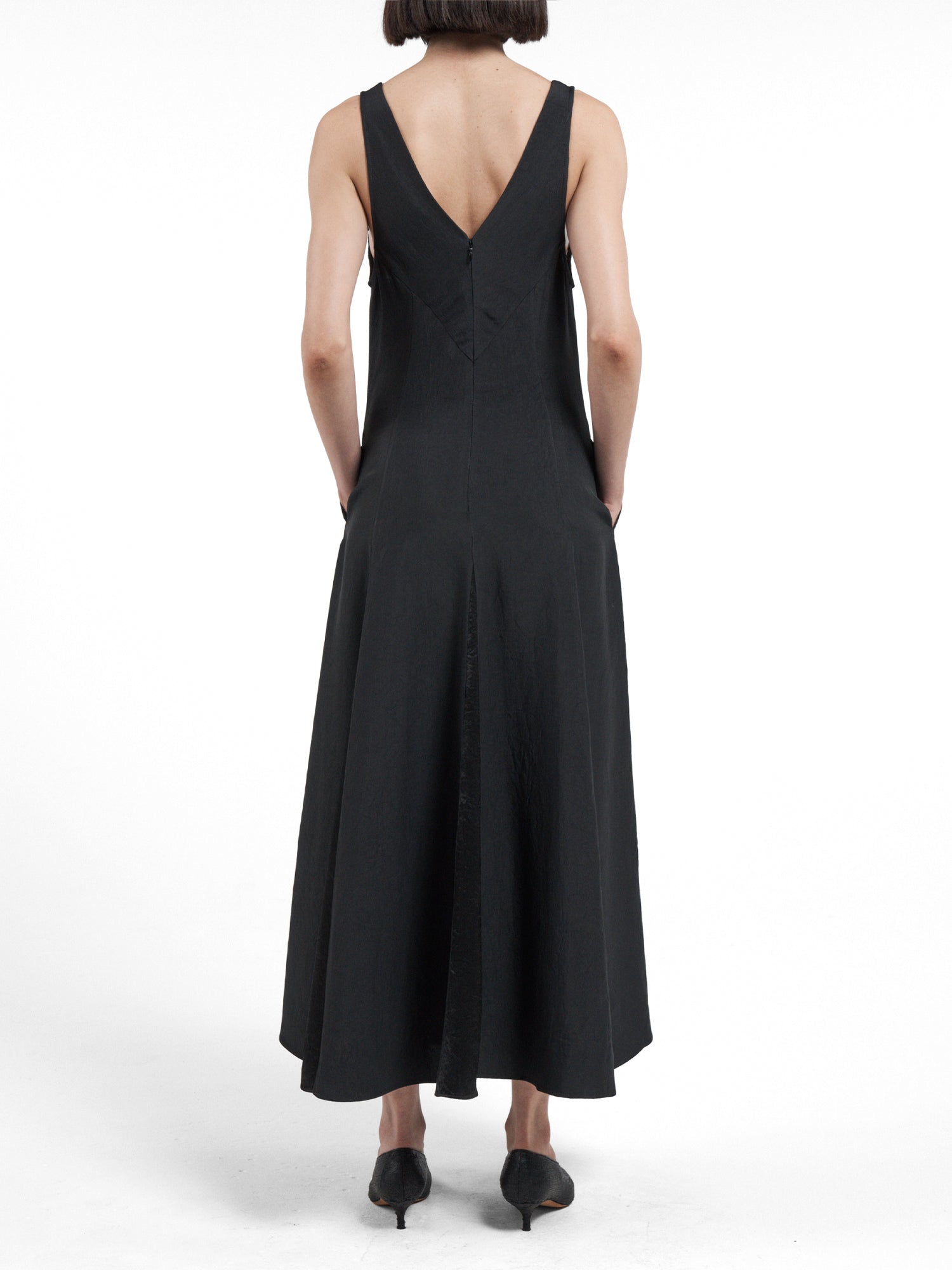V-Neck Lace Detail Midi Dress