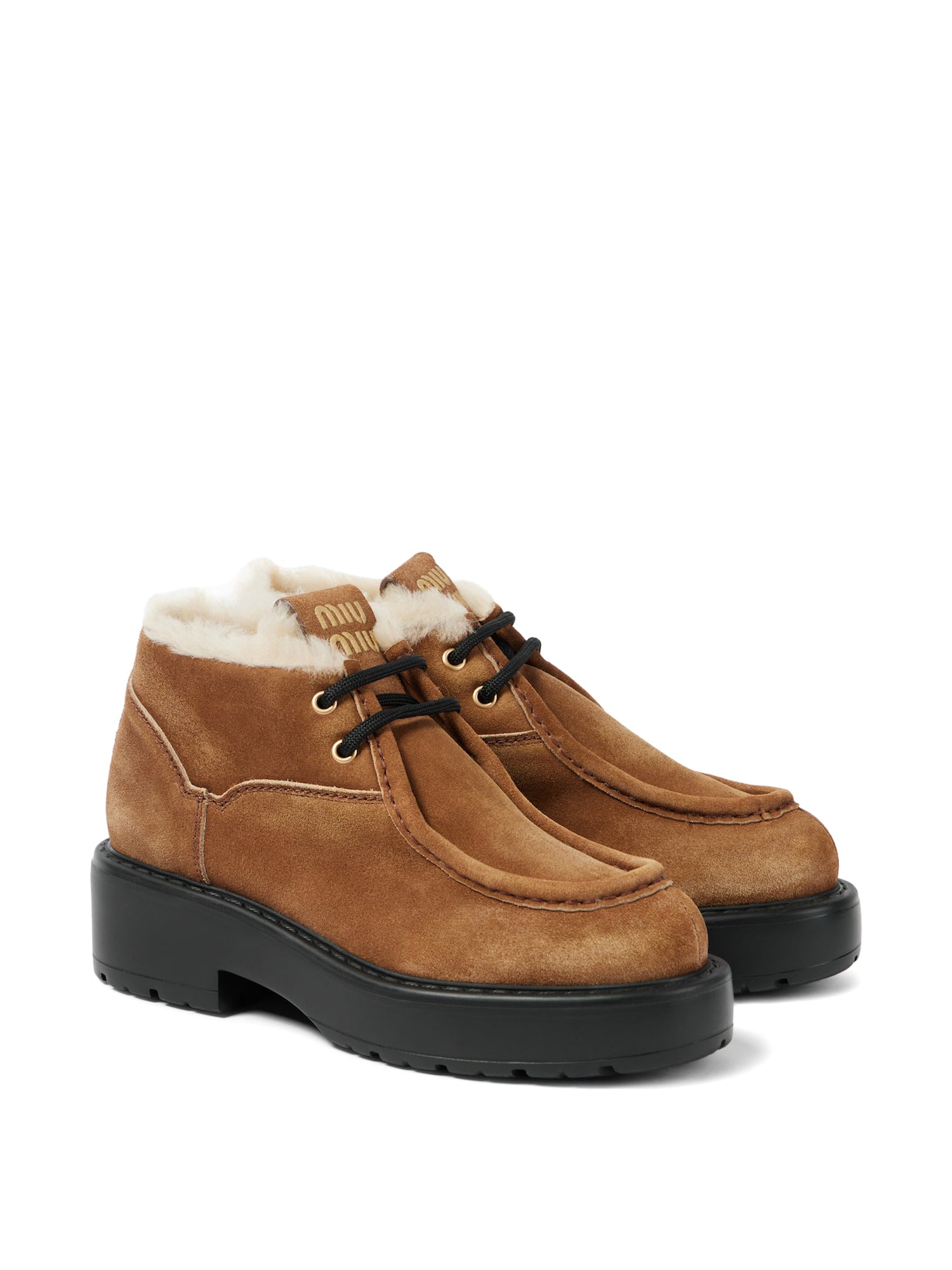 Shearling-Trimmed Suede Ankle Boots