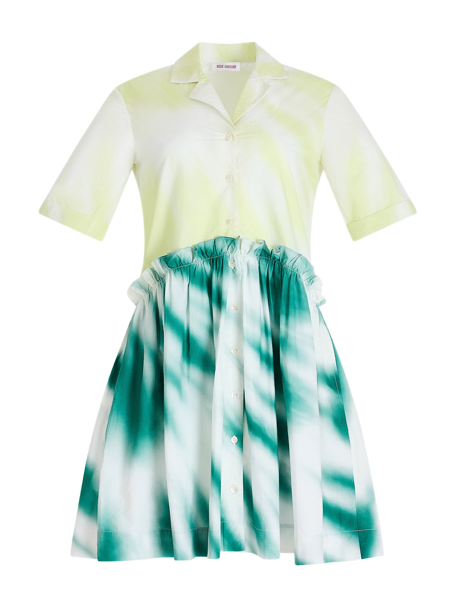 Tie-Dye Cotton Poplin Mini Gathered Shirtdress