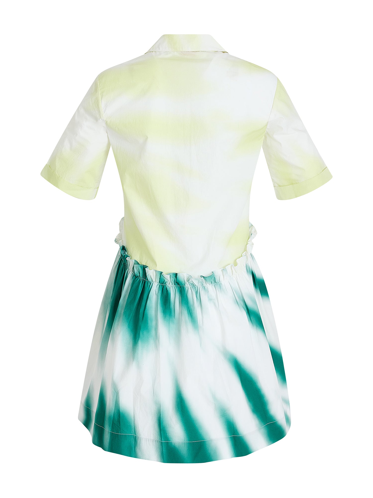 Tie-Dye Cotton Poplin Mini Gathered Shirtdress