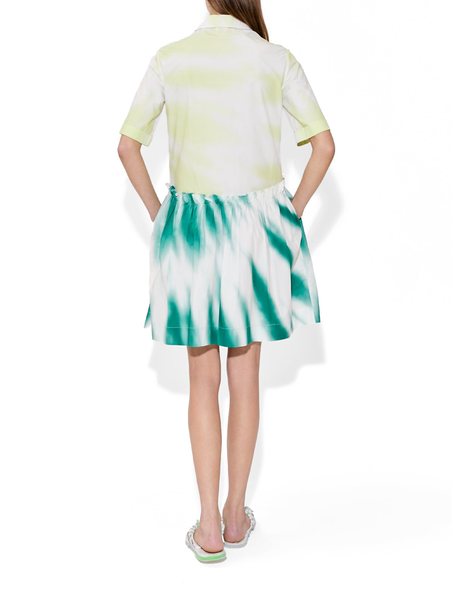 Tie-Dye Cotton Poplin Mini Gathered Shirtdress