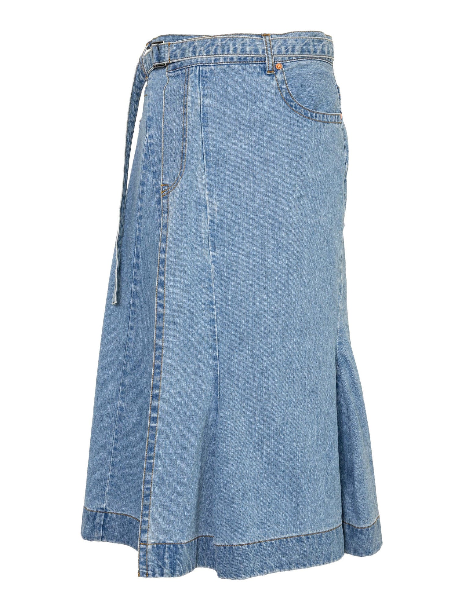 ☆ASYMMETRIC DENIM MIDI SKIRT/KIMHEKIM☆ Blue Asymmetric Denim Midi Skirt by KIMHĒKIM on Sale