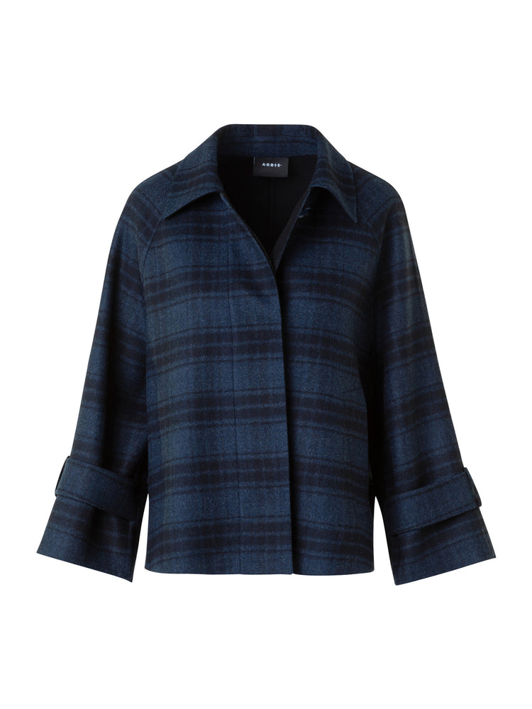 Akris Buttoned Plaid Women Jacket - Blue