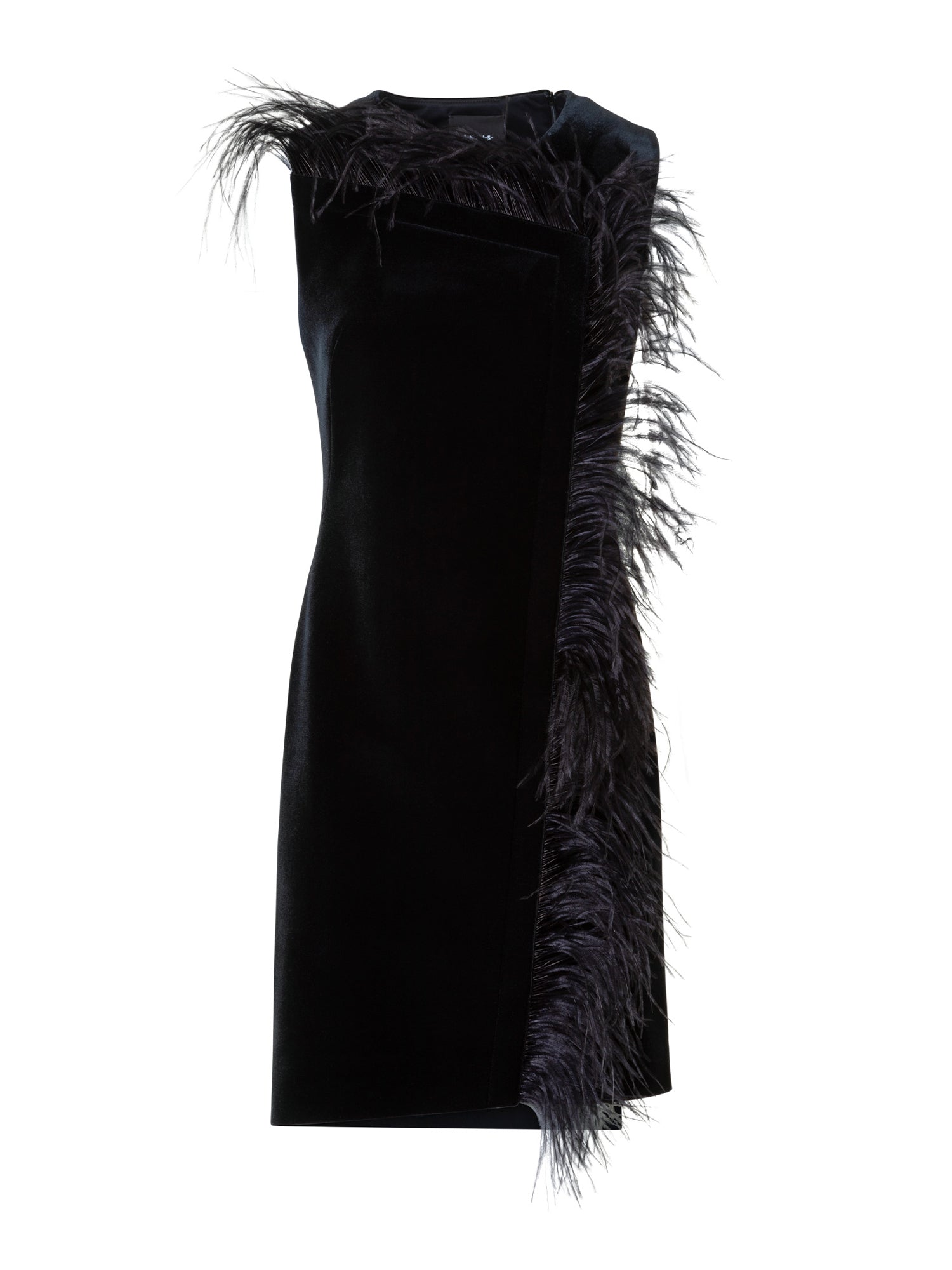 Feather-Trim Short Dress
