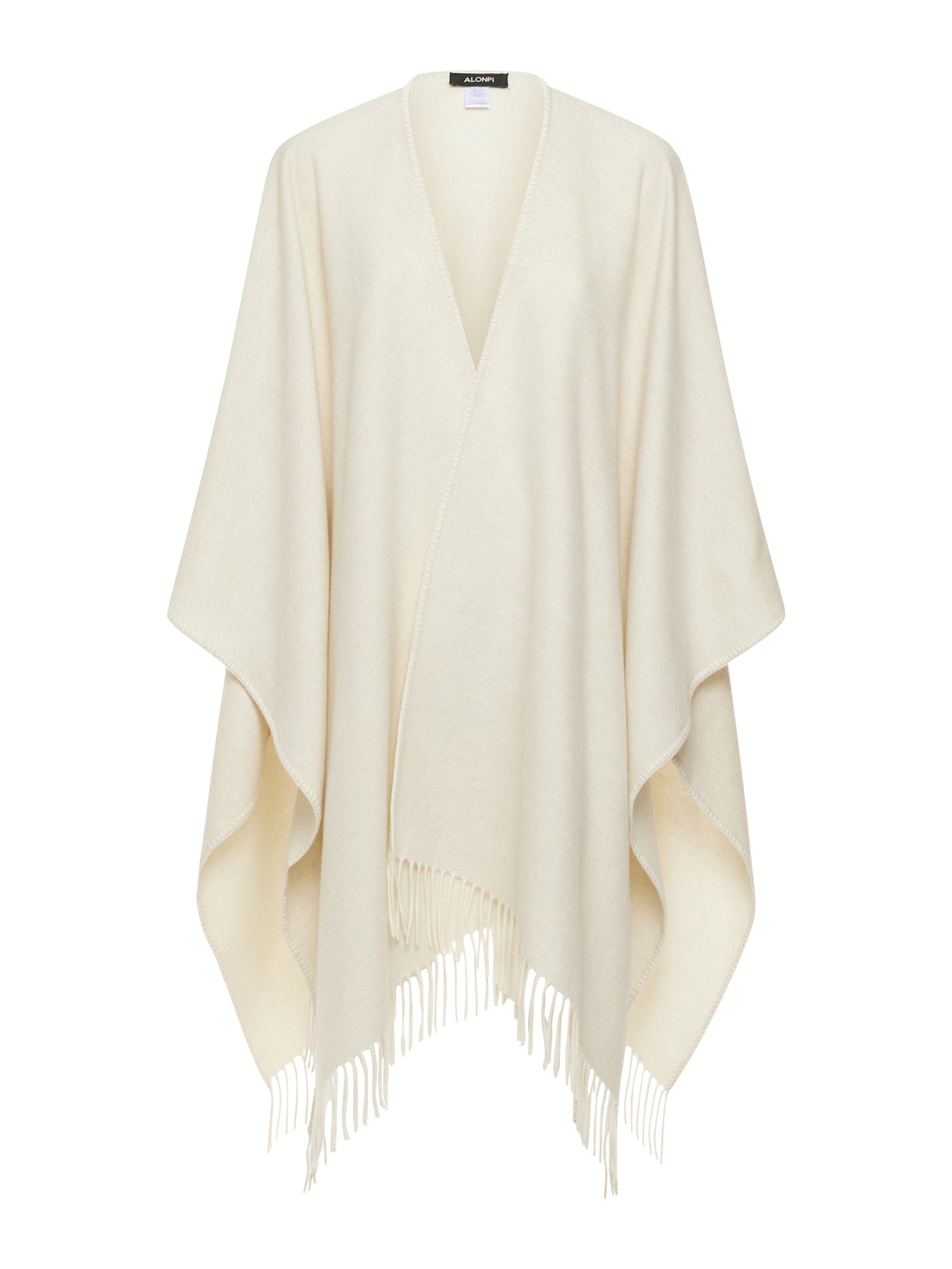 Double Cashmere Cape with Fringe Trim