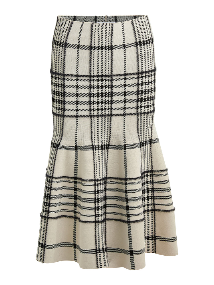 Brandon Maxwell | Rory Flare Knit Skirt with Jacquard Plaid