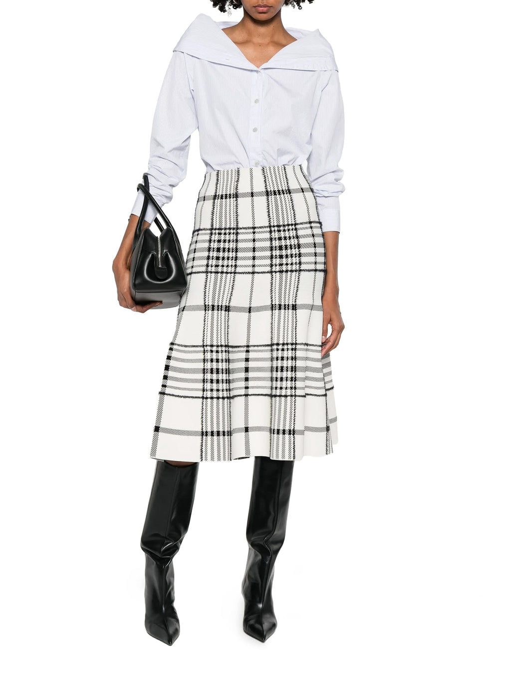 Brandon Maxwell | Rory Flare Knit Skirt with Jacquard Plaid