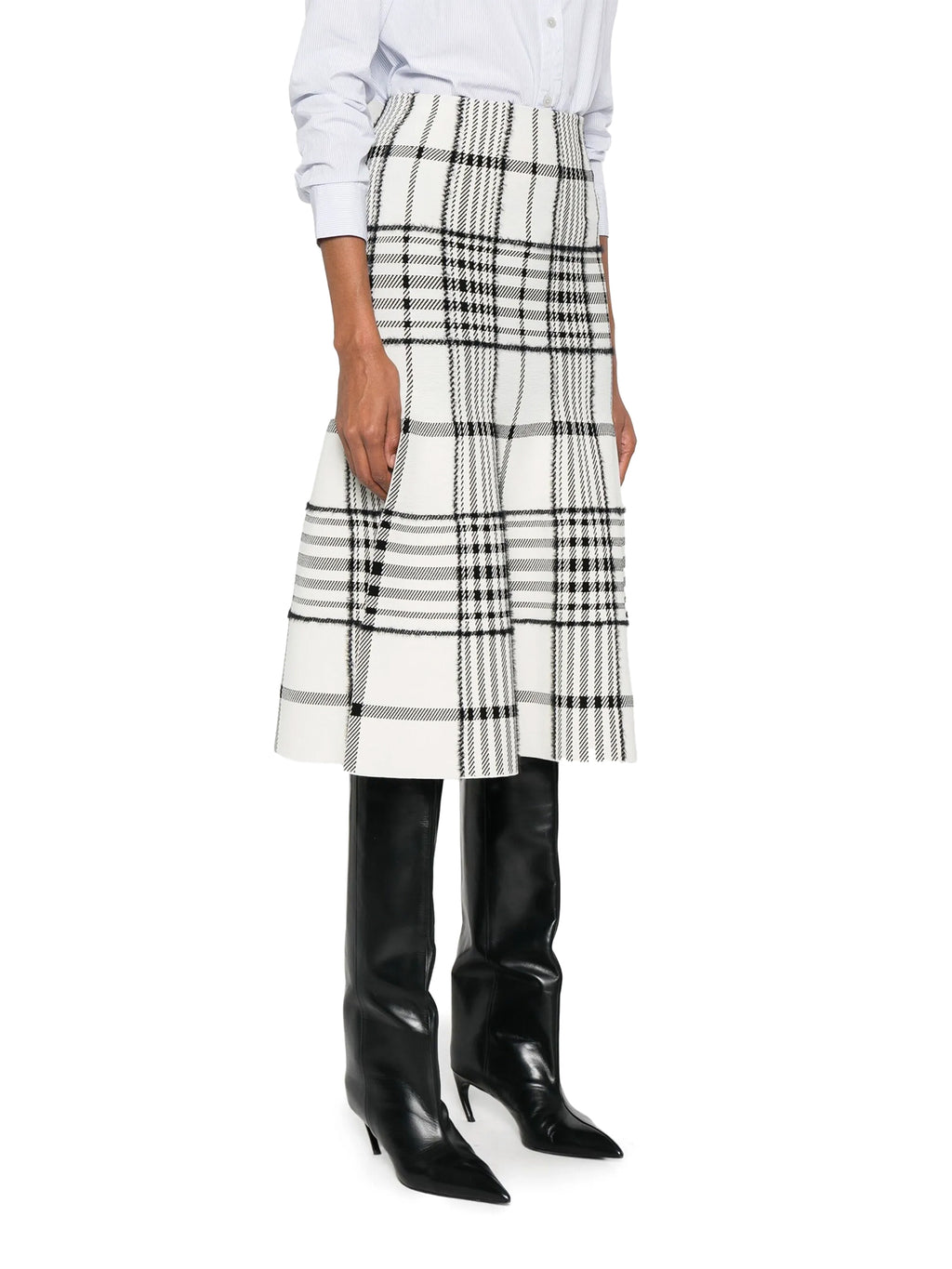 Brandon Maxwell | Rory Flare Knit Skirt with Jacquard Plaid