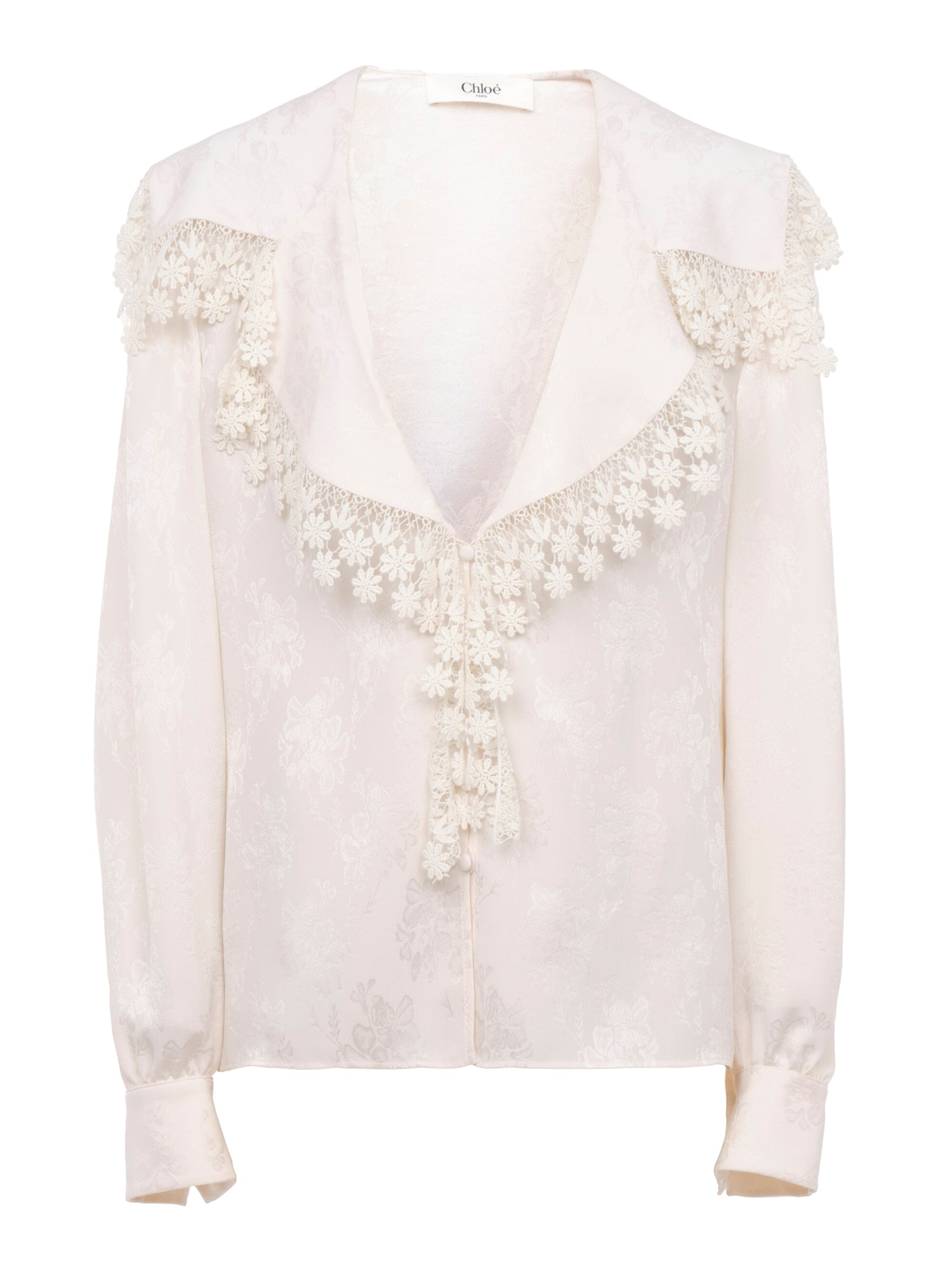Silk Jacquard And Lace Maxi-Collar Blouse