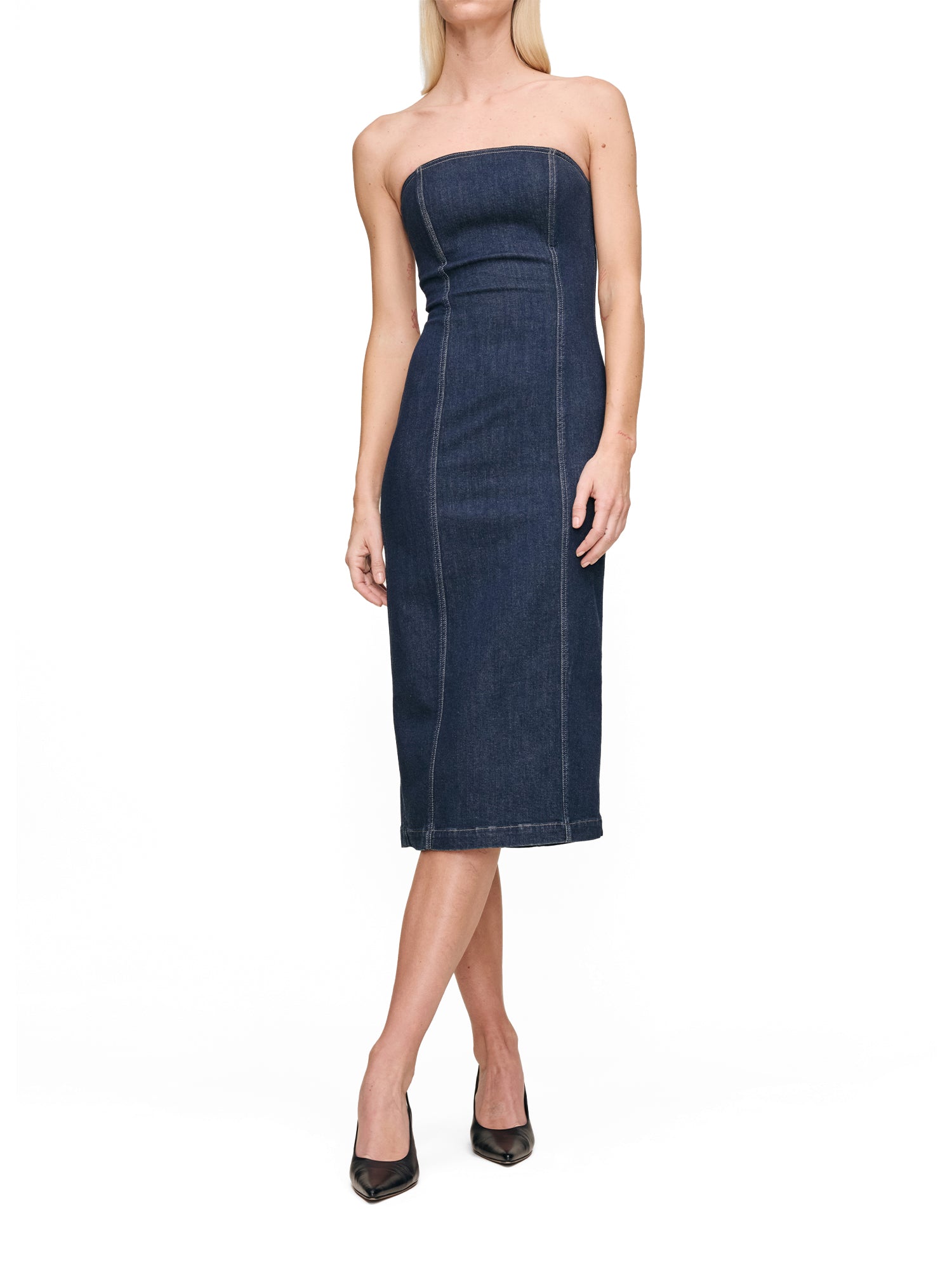Esme Strapless Denim Midi Dress