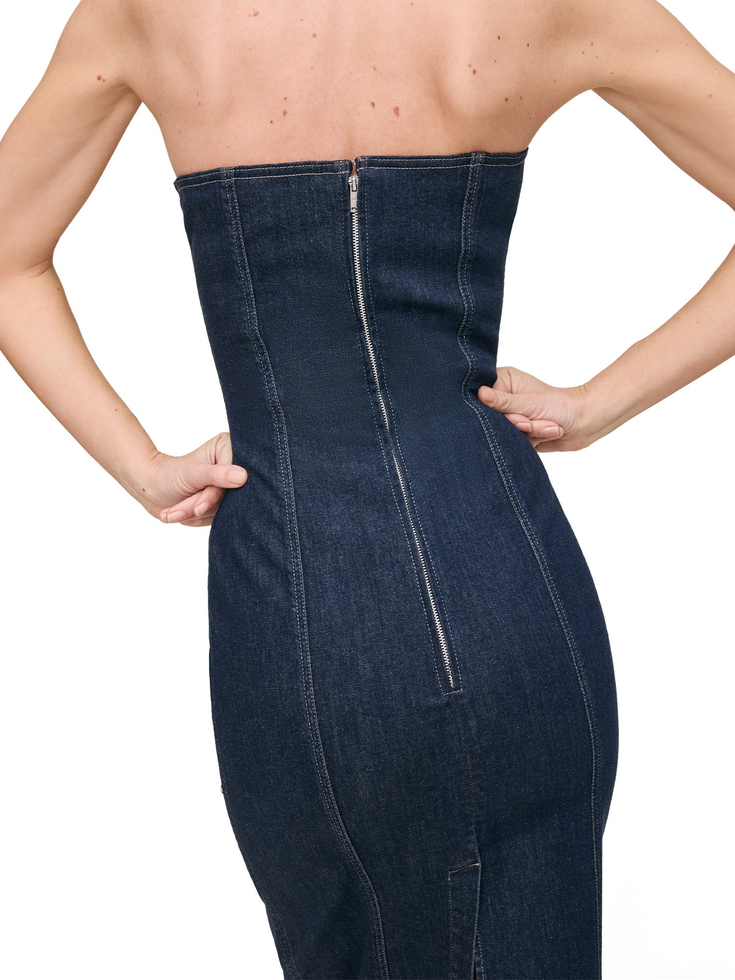 Esme Strapless Denim Midi Dress