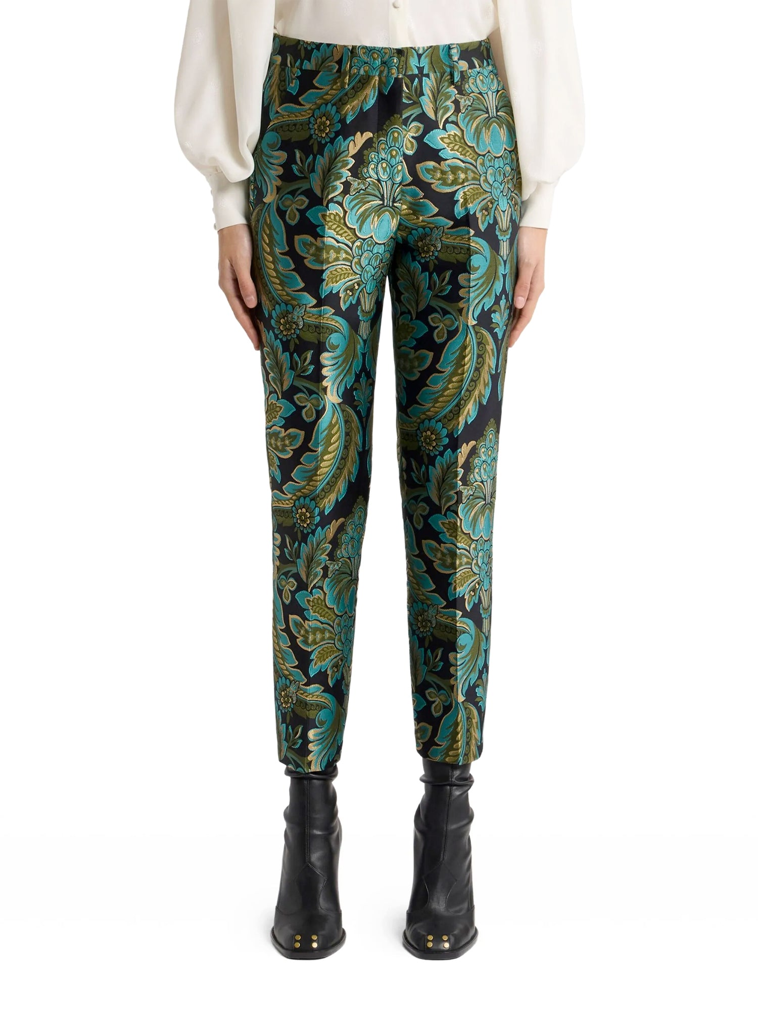 Flower and Bee Jacquard Cigarette Trousers