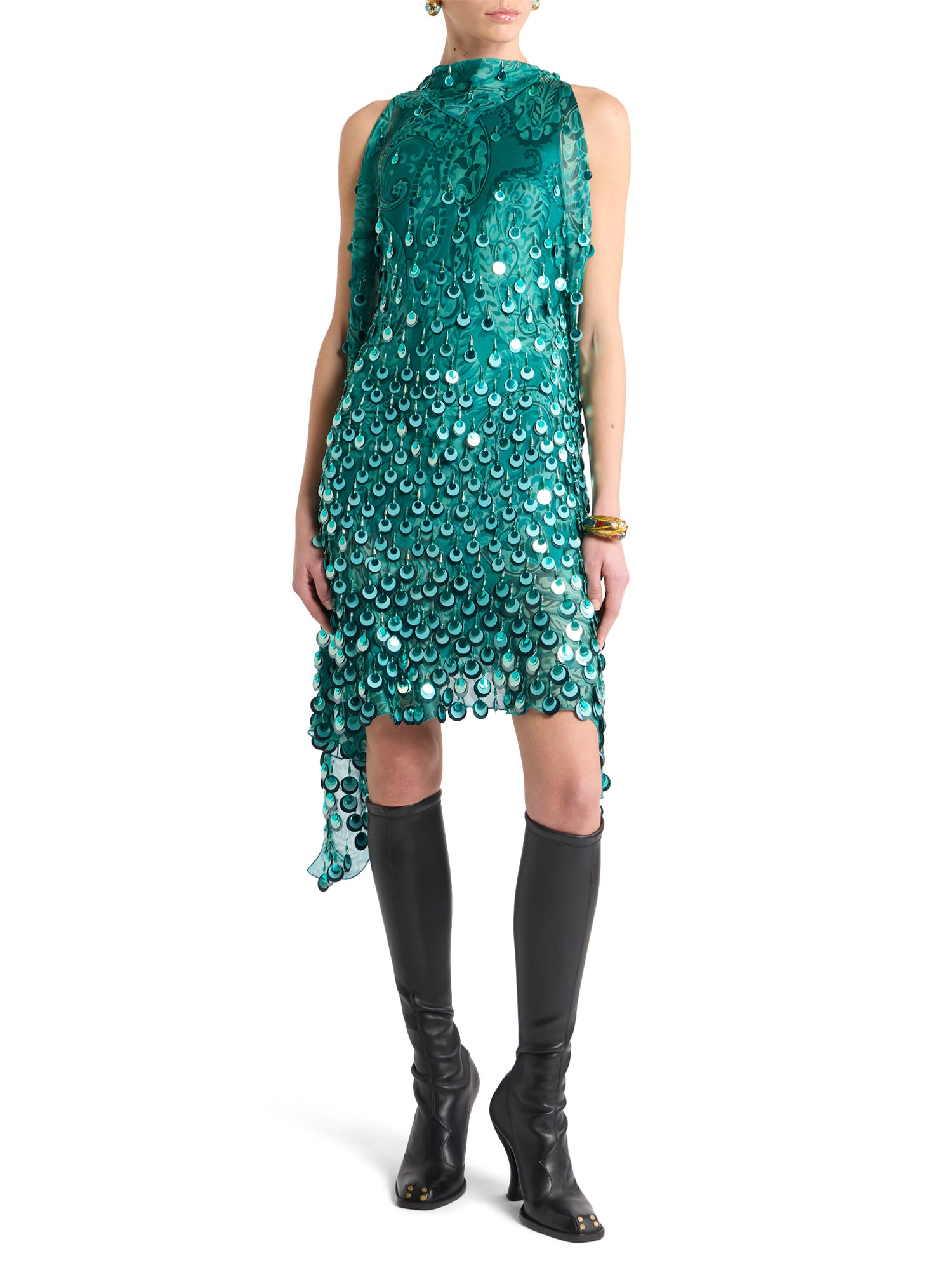 Silk Mini Dress with Sequin Embroidery