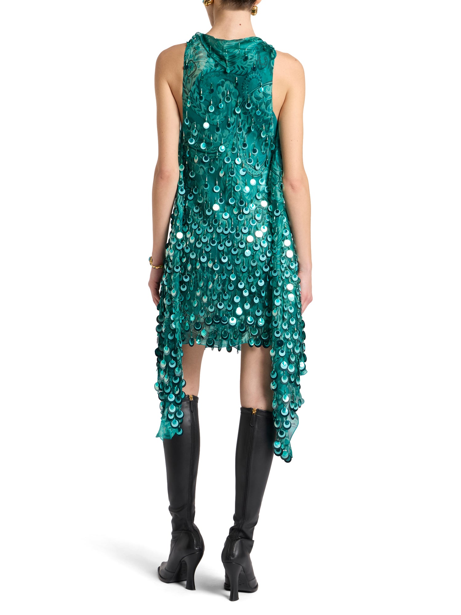 Silk Mini Dress with Sequin Embroidery
