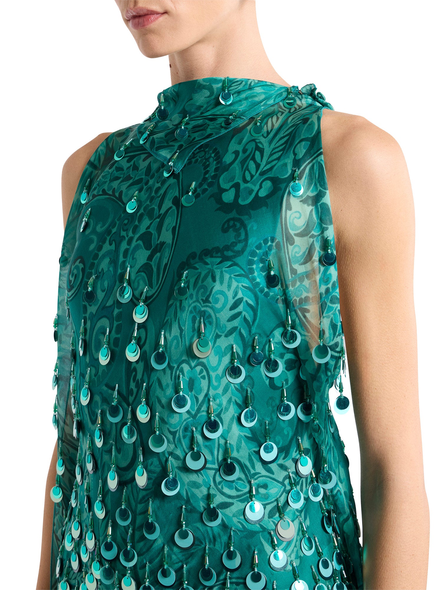 Silk Mini Dress with Sequin Embroidery