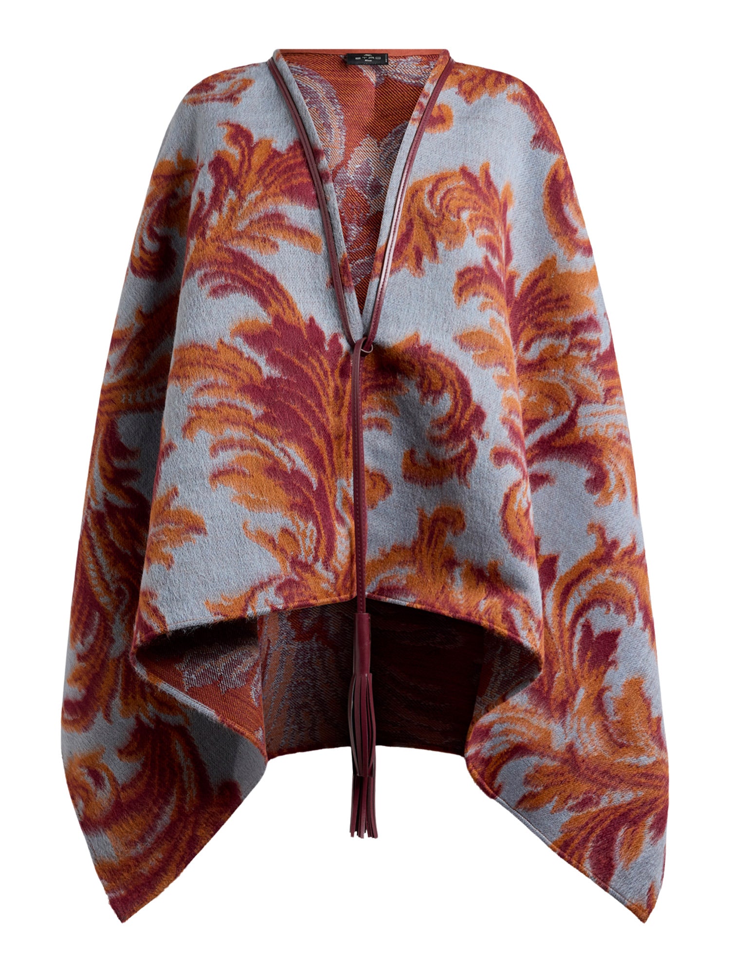 Wool-Blend Cape with Leafy Jacquard Motif