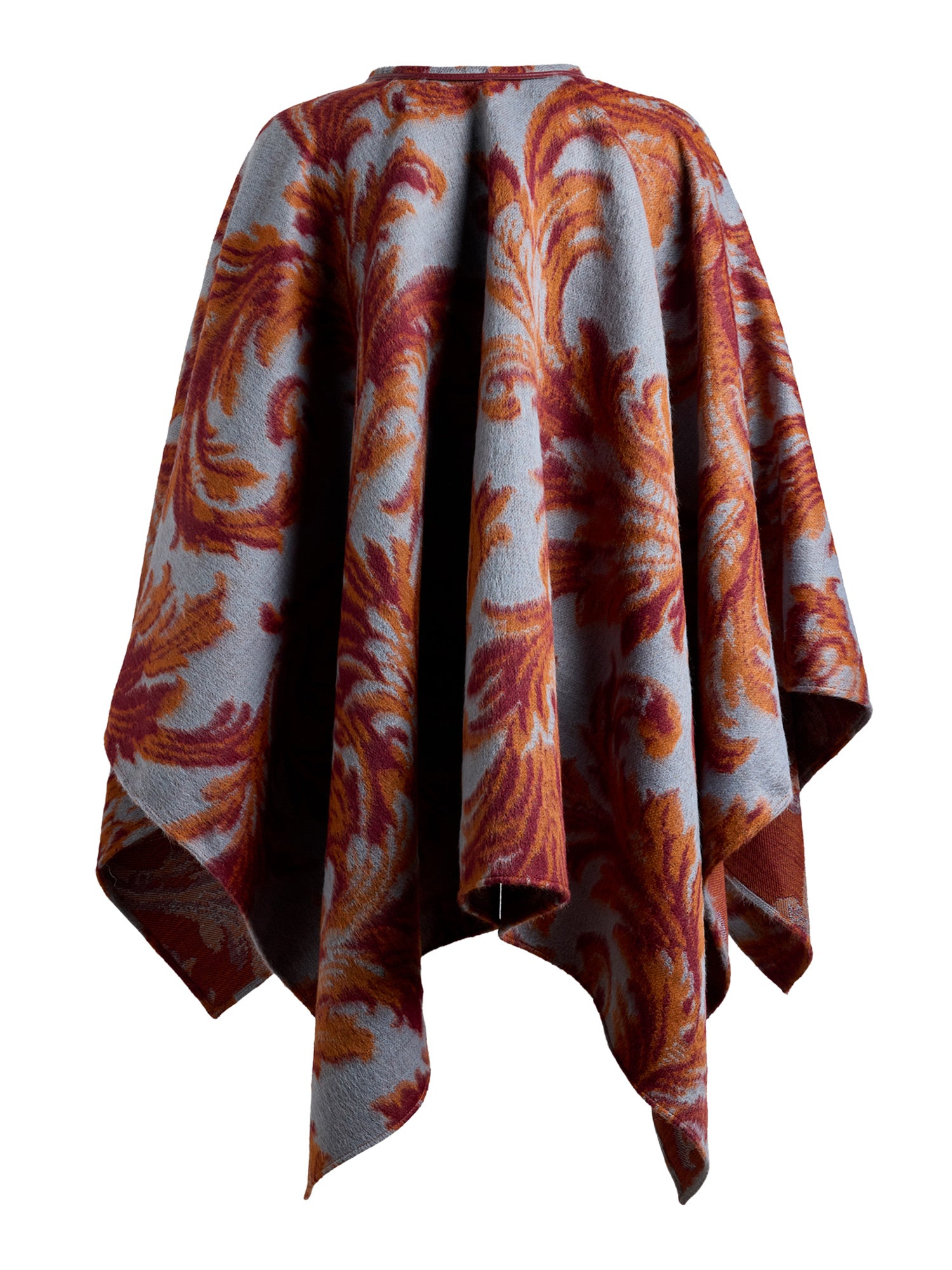 Wool-Blend Cape with Leafy Jacquard Motif