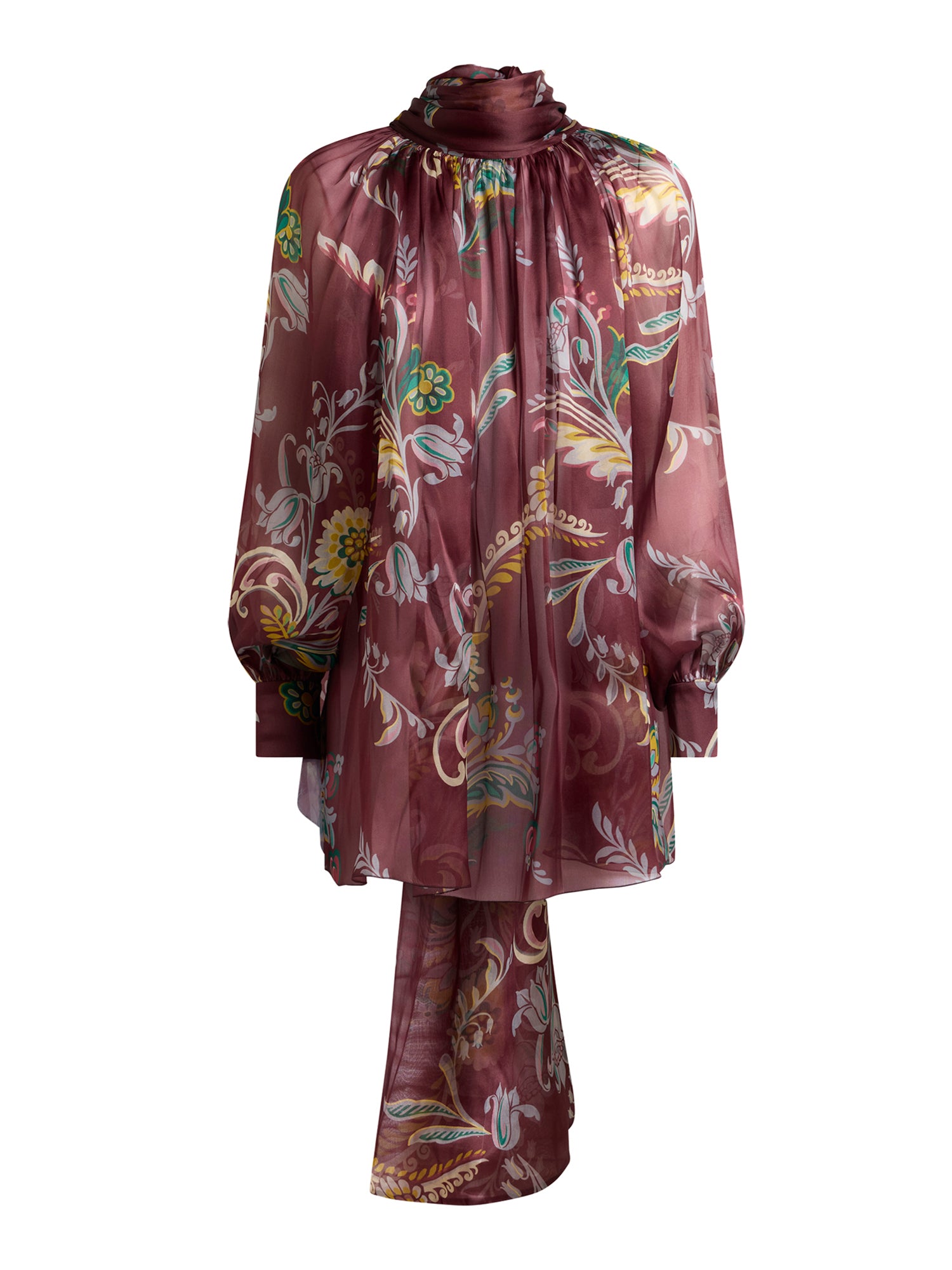 Ruched Silk Blouse with Scarf