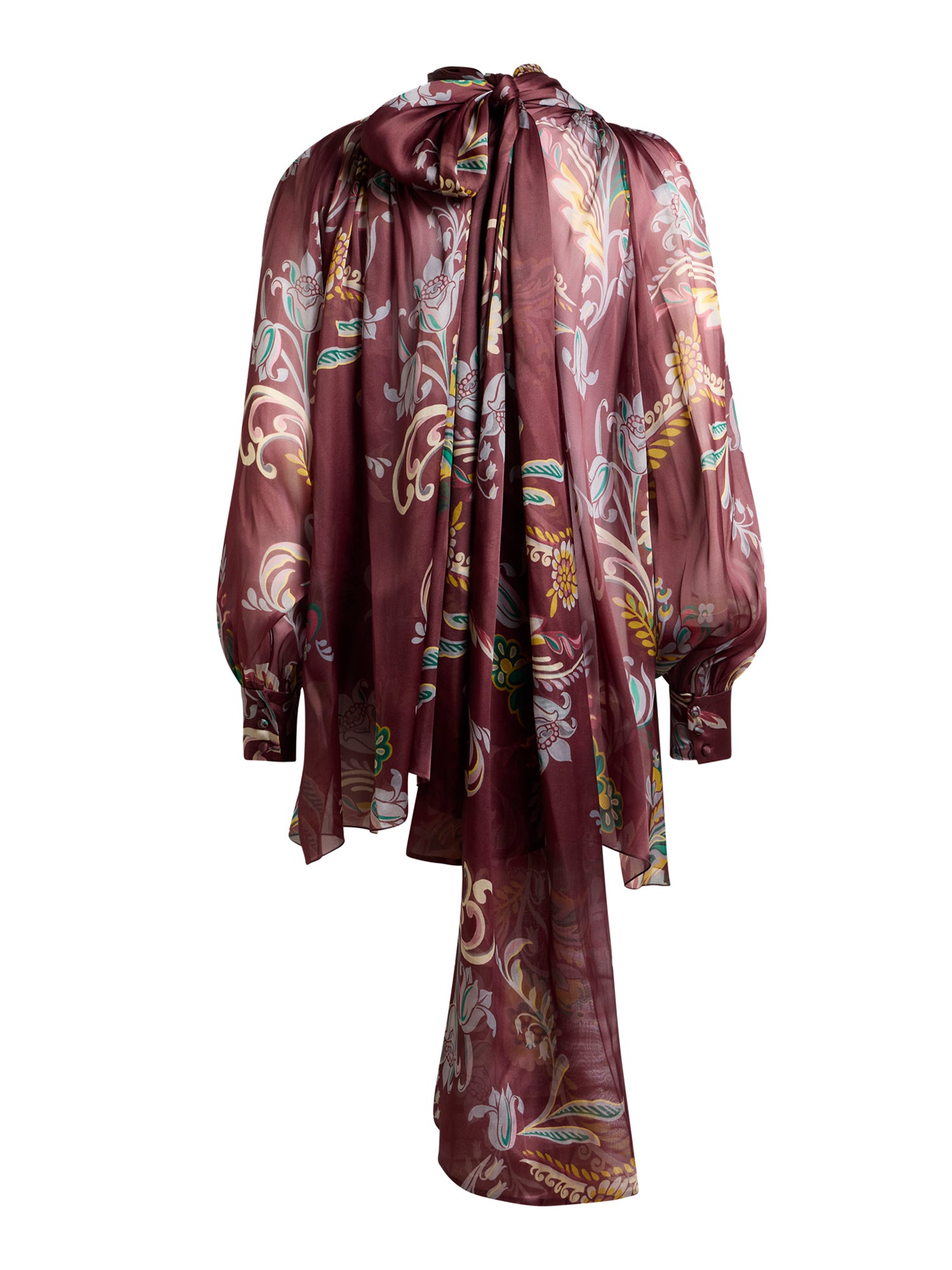 Ruched Silk Blouse with Scarf