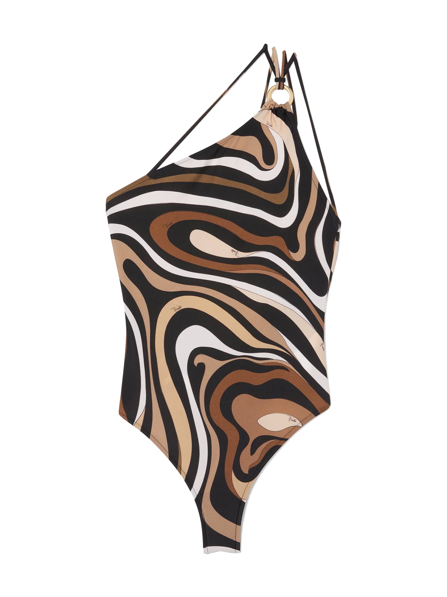 Marmo-Print One-Shoulder Swimsuit
