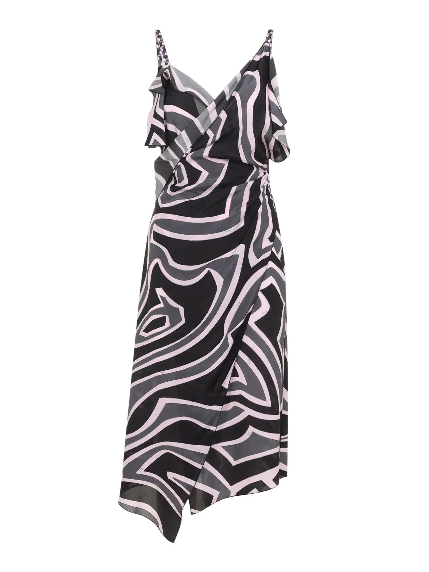 Labirinto-Print Ruffled Silk Midi Dress
