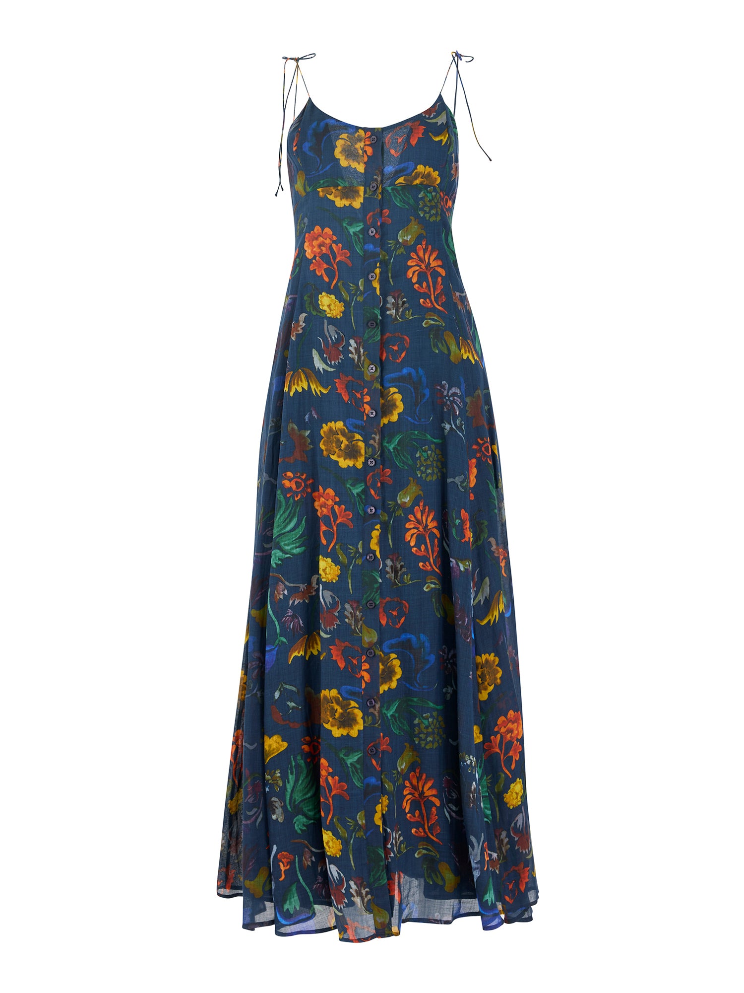 Floral Printed Ramie High Garden Maxi Dress