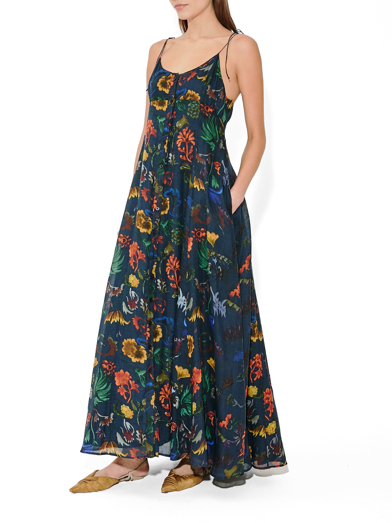 Floral Printed Ramie High Garden Maxi Dress