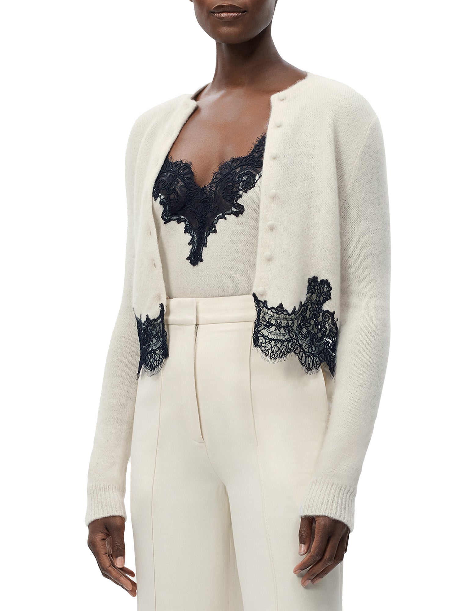 Briar Lace-Trimmed Cashmere-Silk Cardigan