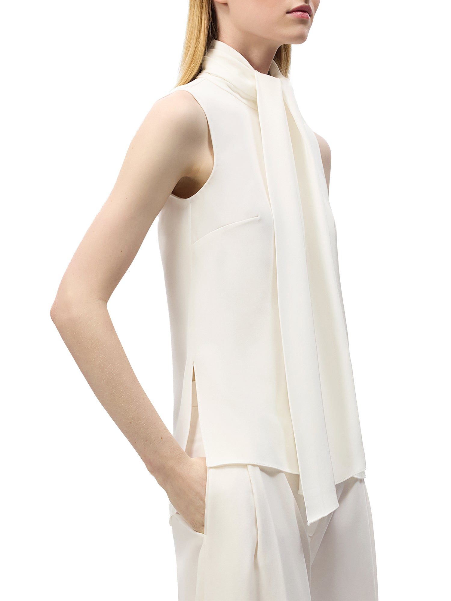 Swayze Silk Scarf-Neck Top