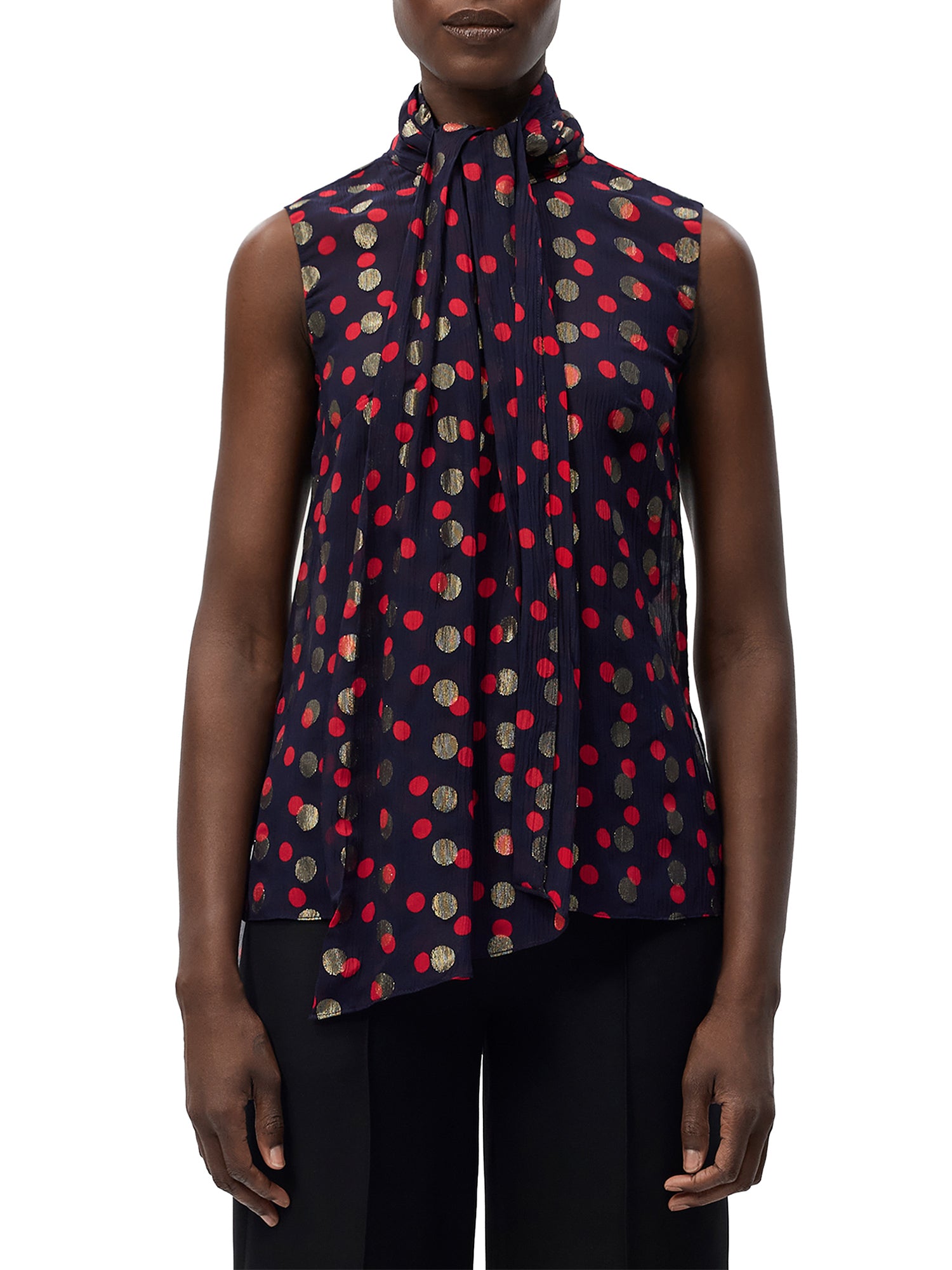 Swayze Chiffon Jacquard Scarf-Neck Top