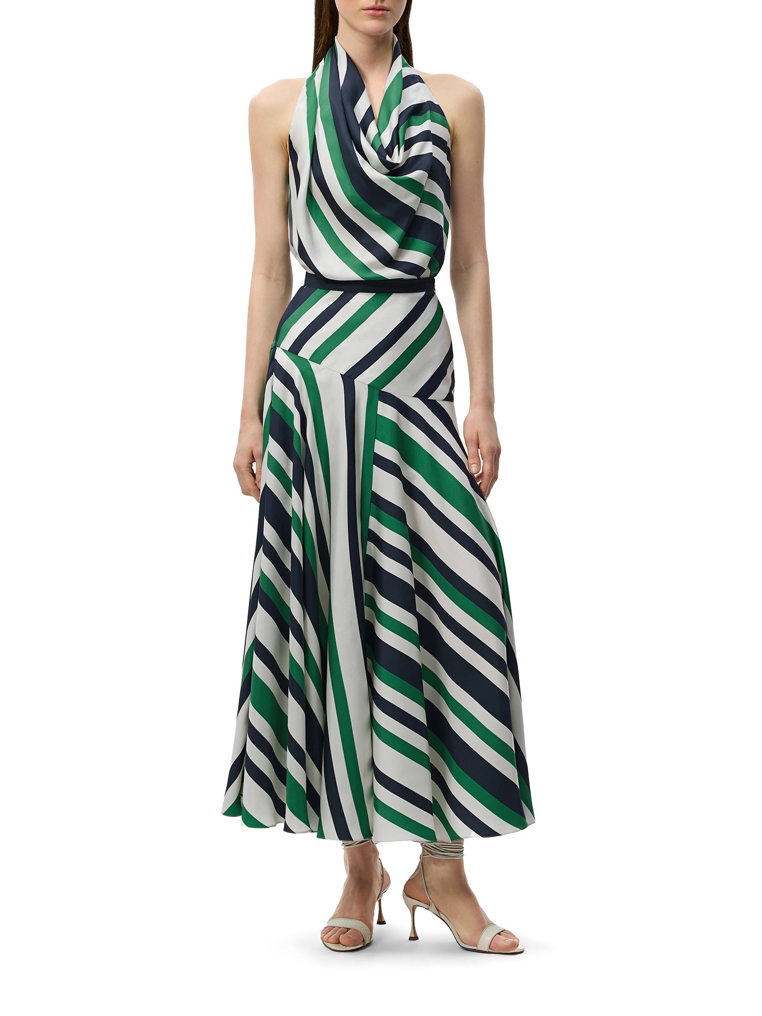 Thea Striped Silk Midi Skirt