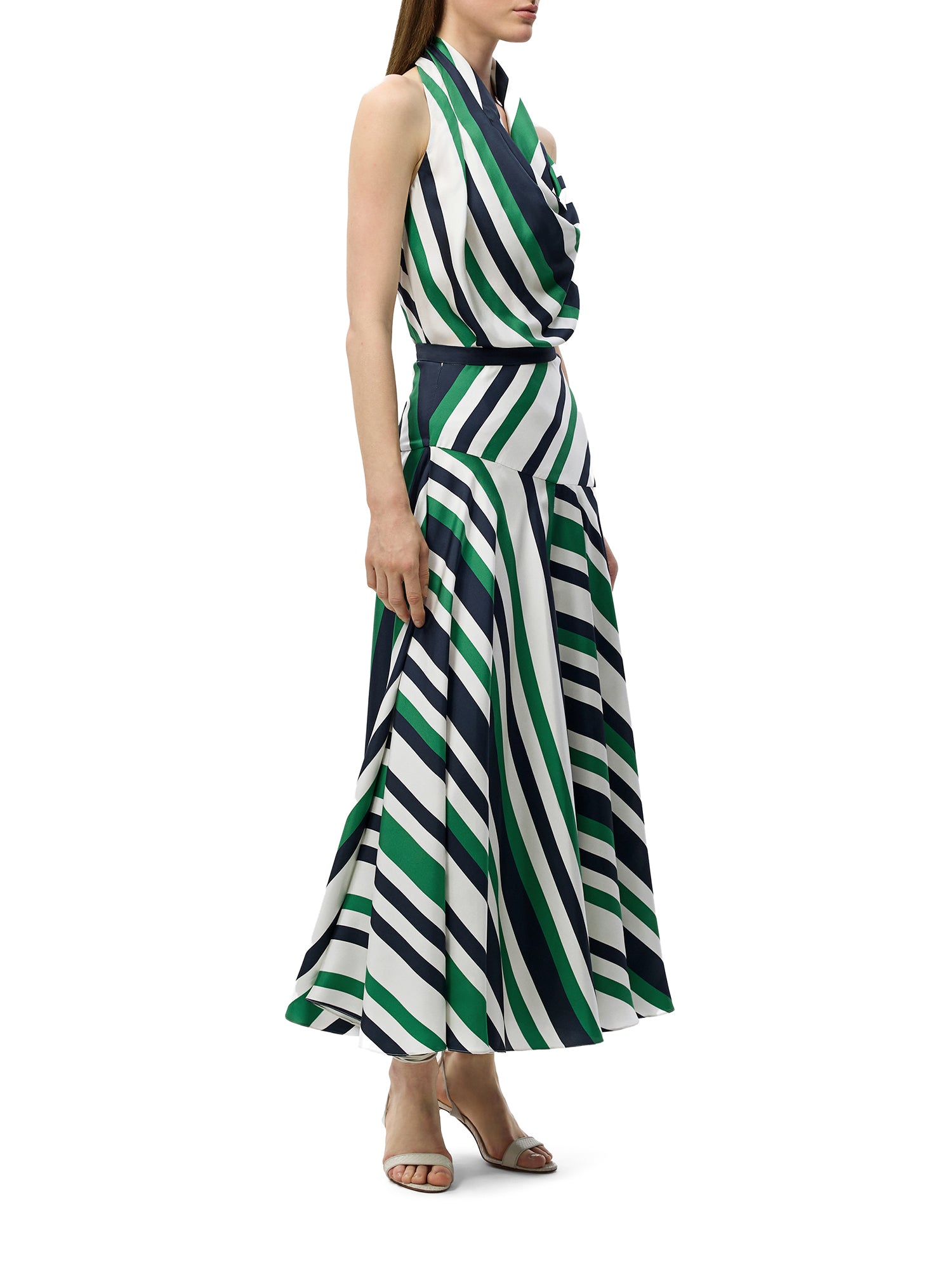 Thea Striped Silk Midi Skirt