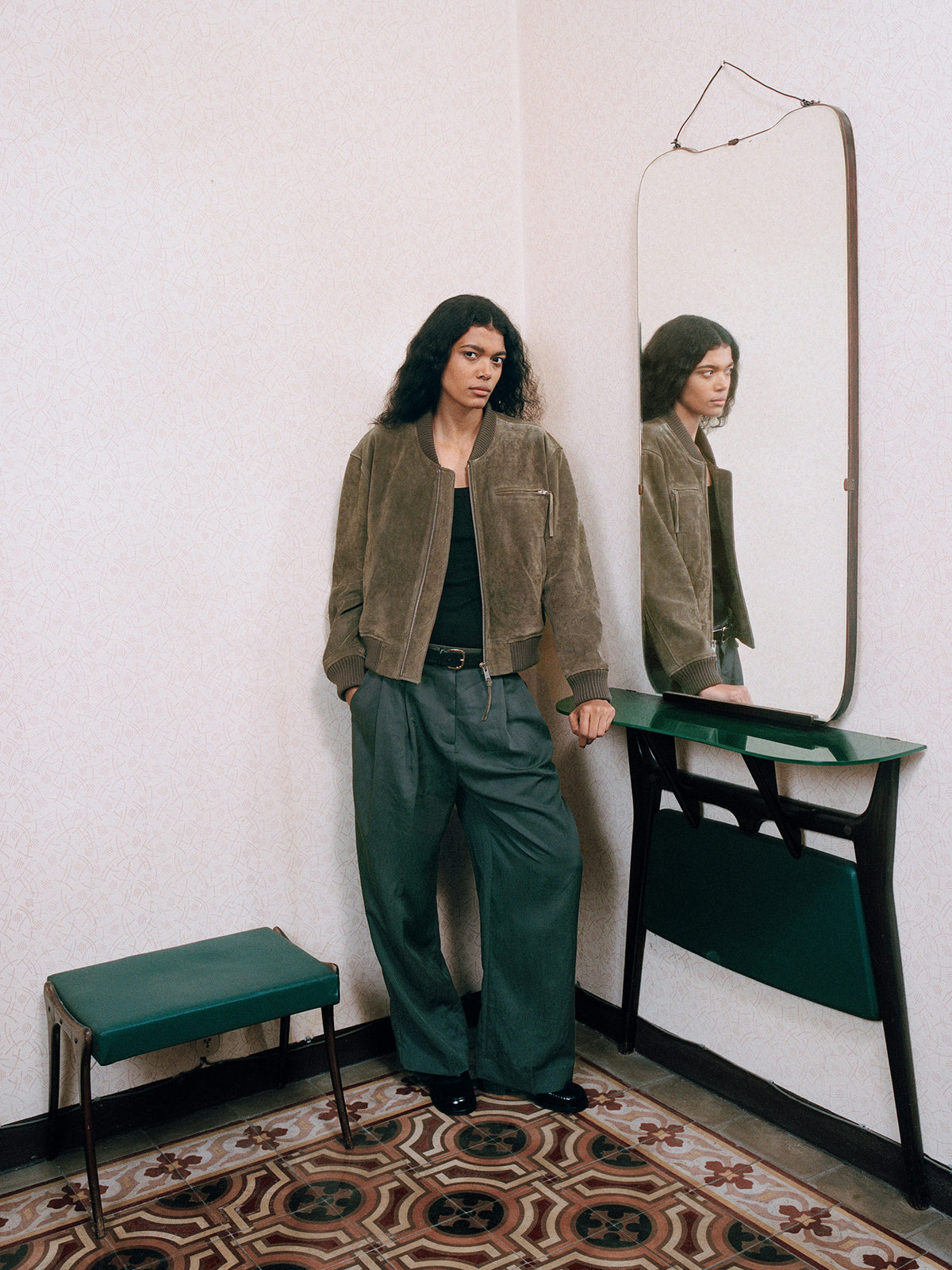 Elysia Gritty Suede Bomber Jacket