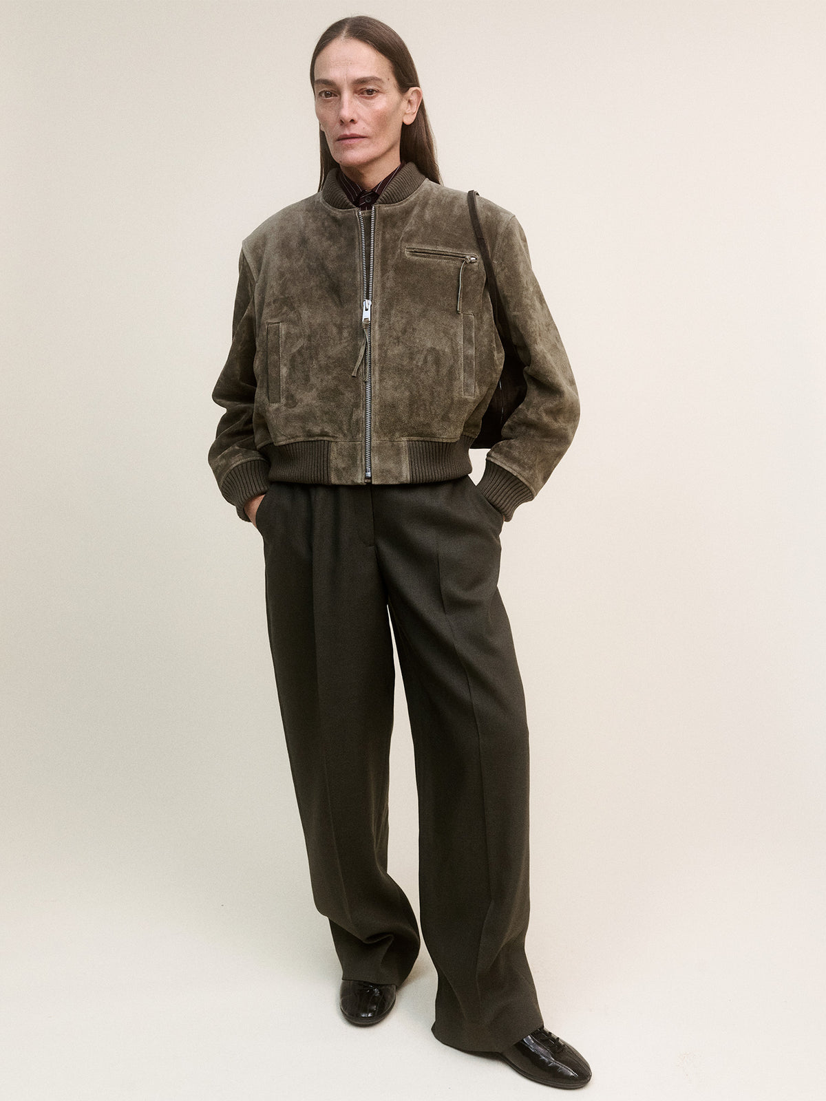 Elysia Gritty Suede Bomber Jacket