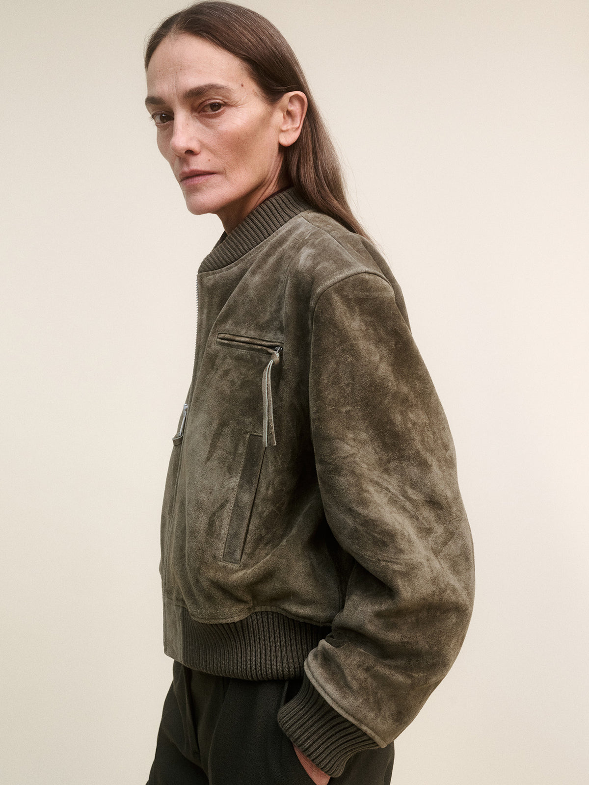 Elysia Gritty Suede Bomber Jacket
