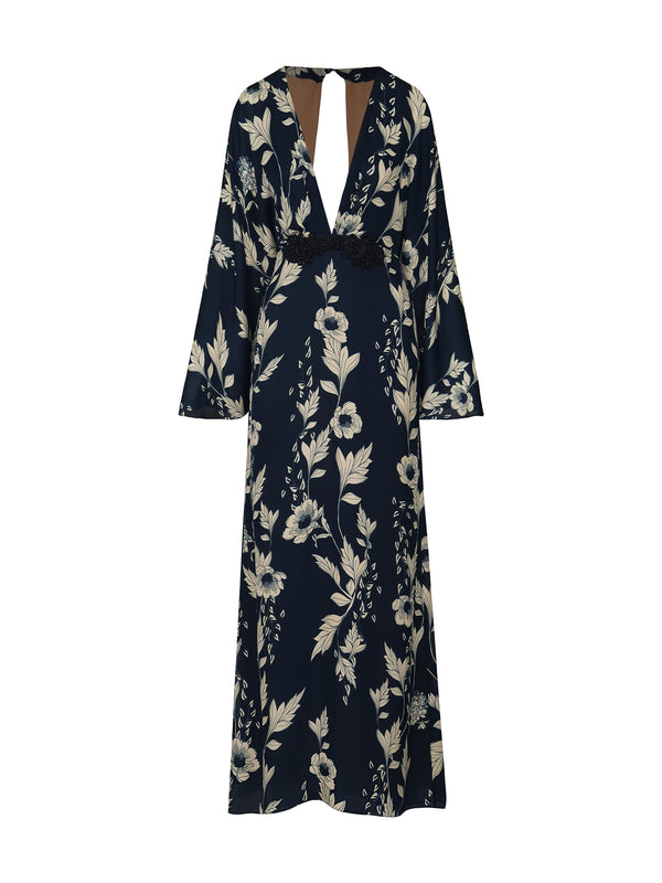 Hibiscus Traditional Silk Maxi Dress