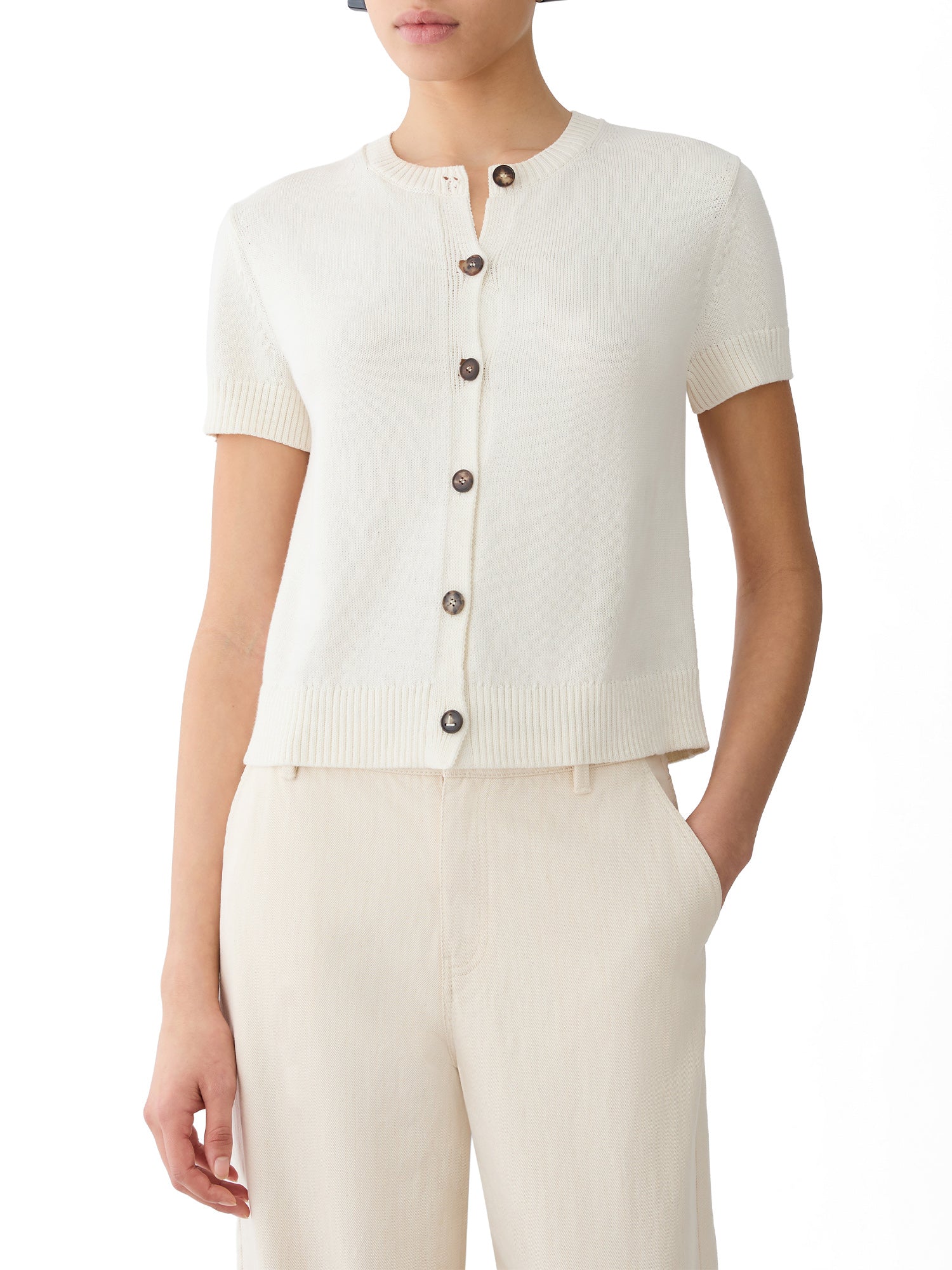 Short Sleeve Crew Neck Cardigan
