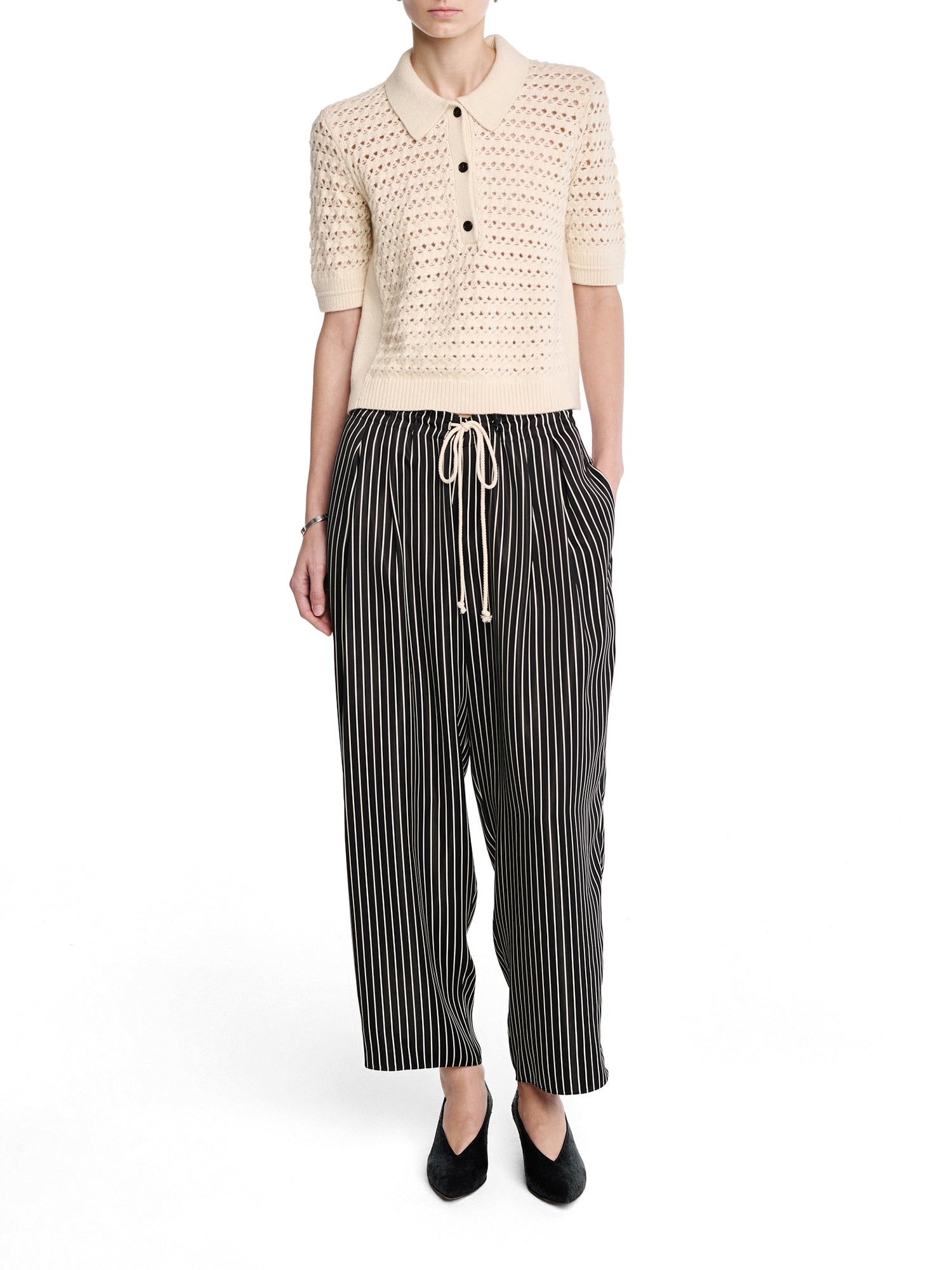 Striped Balloon Drawstring Trousers