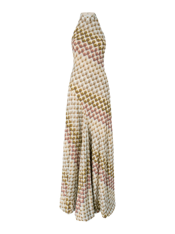 Lamé Knit High-Neck Maxi Dress