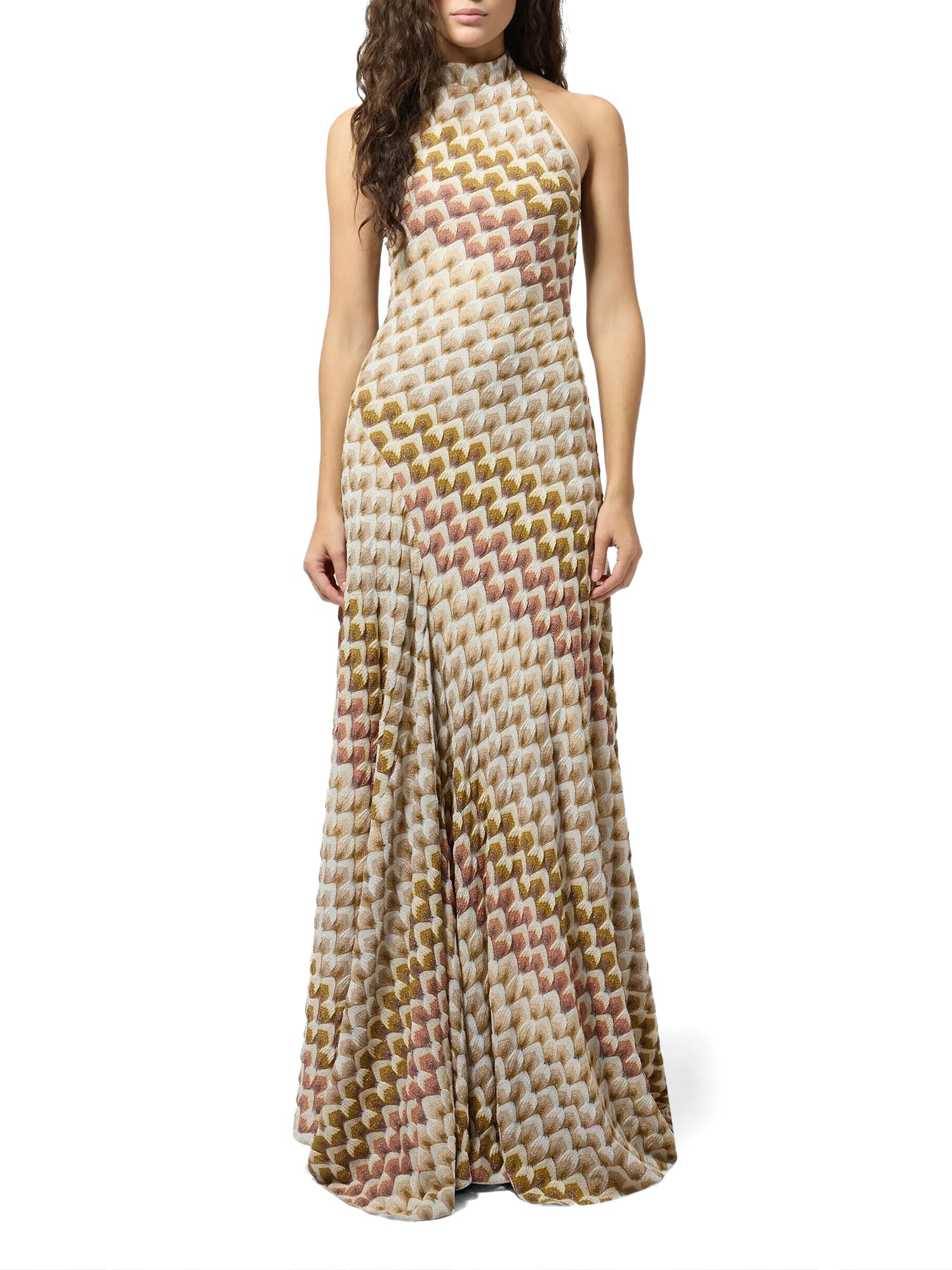 Lamé Knit High-Neck Maxi Dress