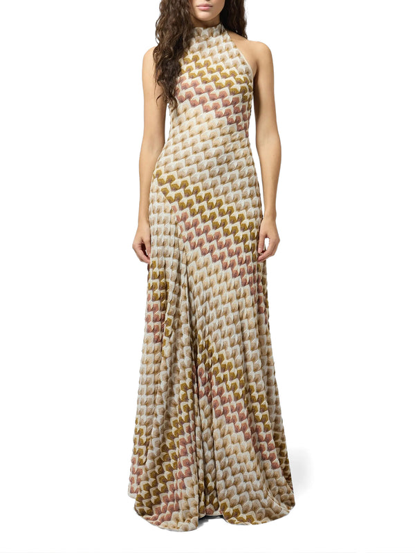 Lamé Knit High-Neck Maxi Dress