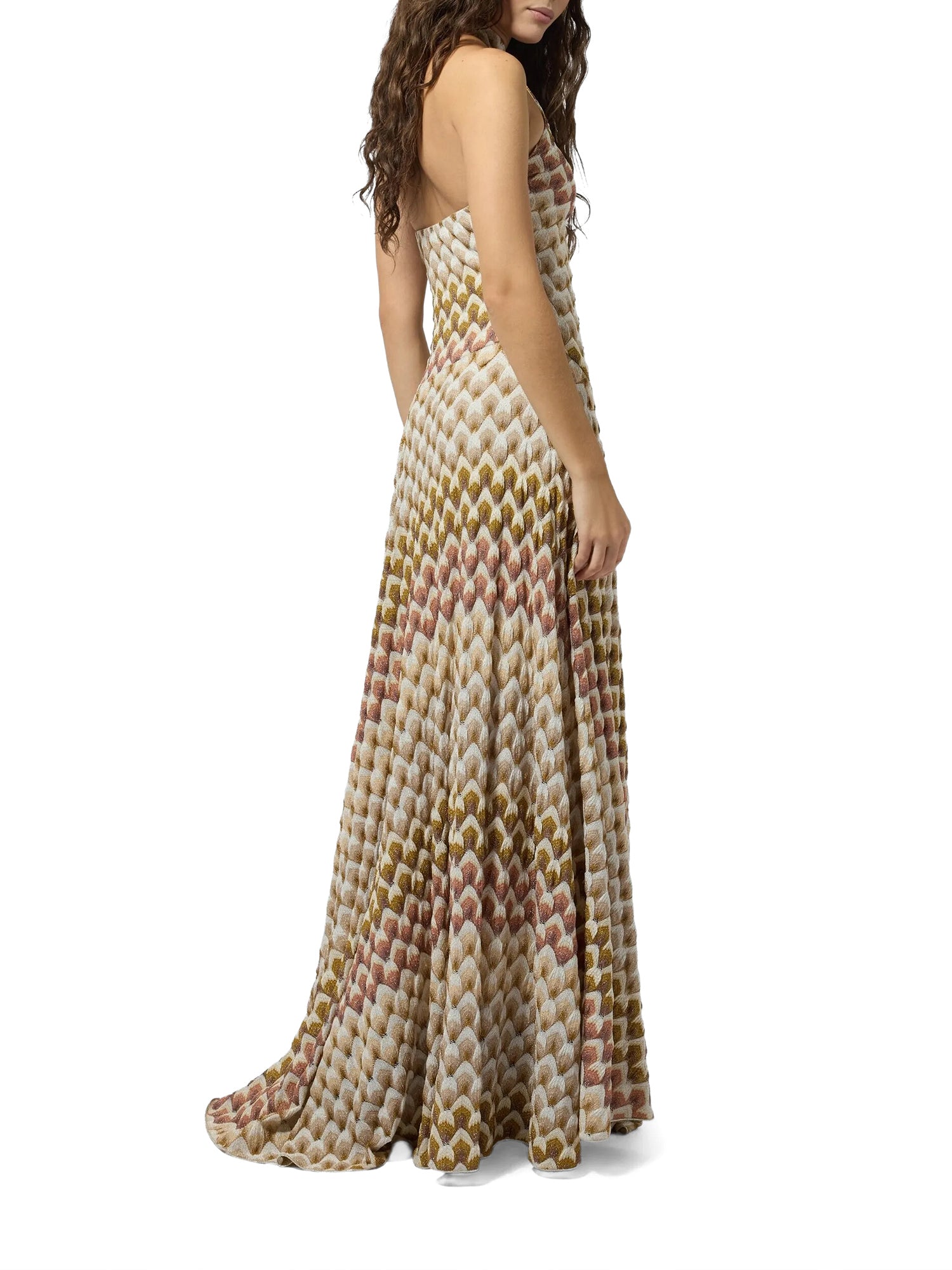 Lamé Knit High-Neck Maxi Dress