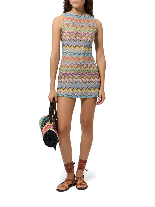 Zig Zag Lamé Backless Mini Dress
