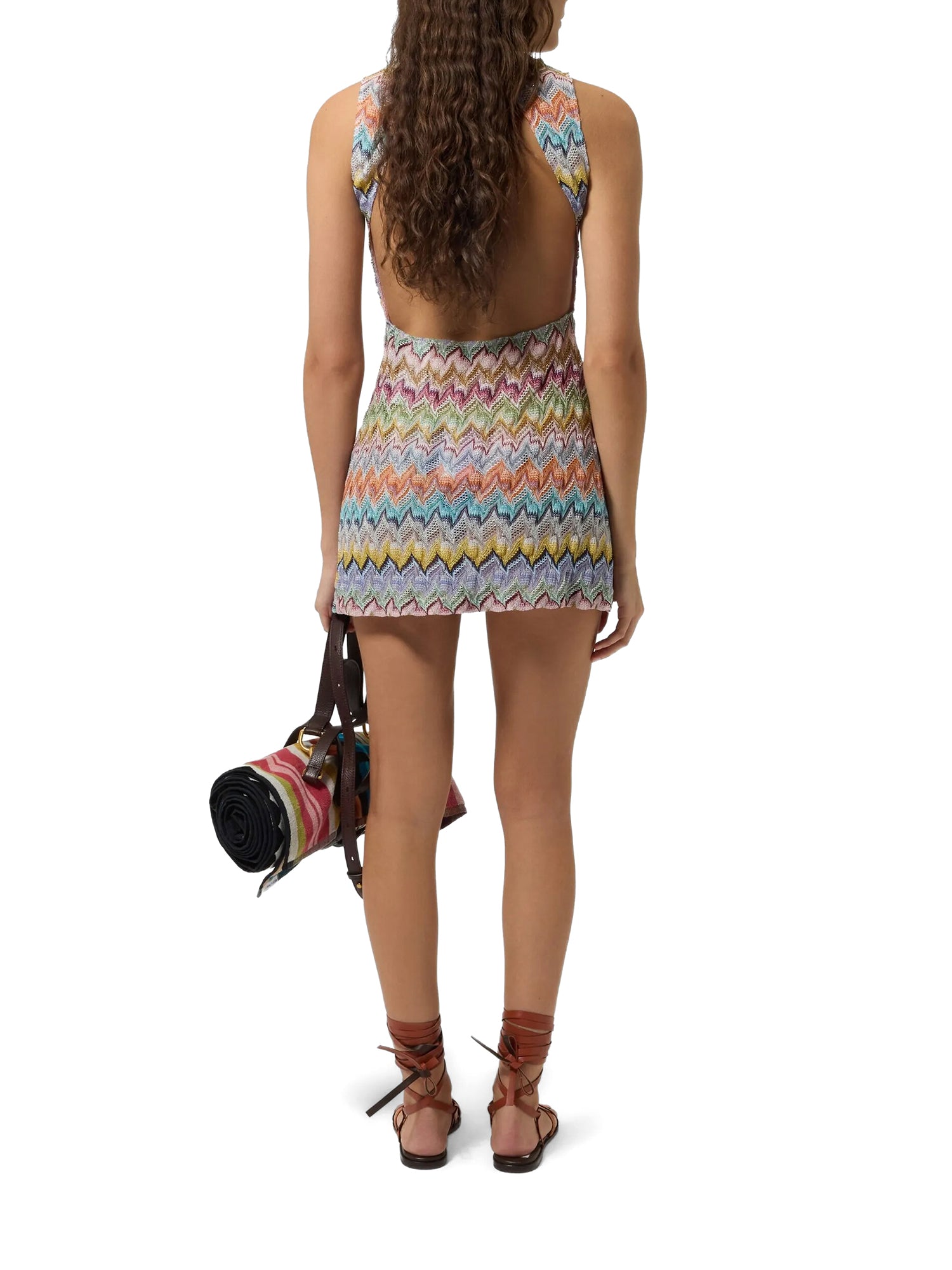 Zig Zag Lamé Backless Mini Dress