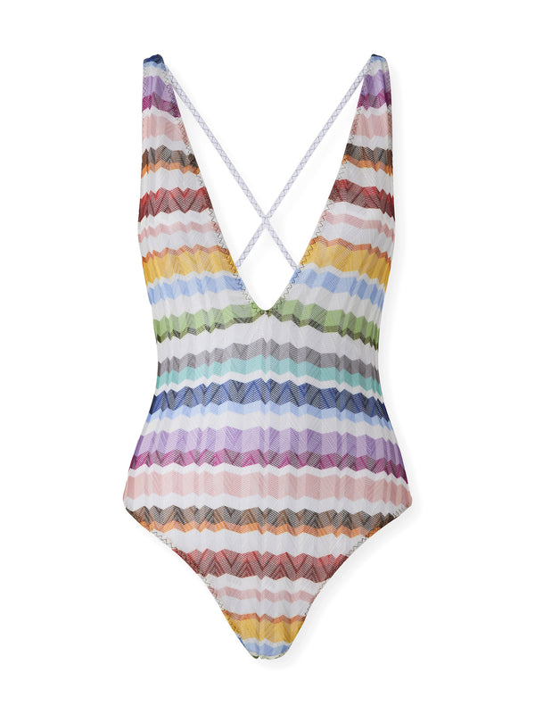 V-Neck Zig Zag One-Piece Swimsuit
