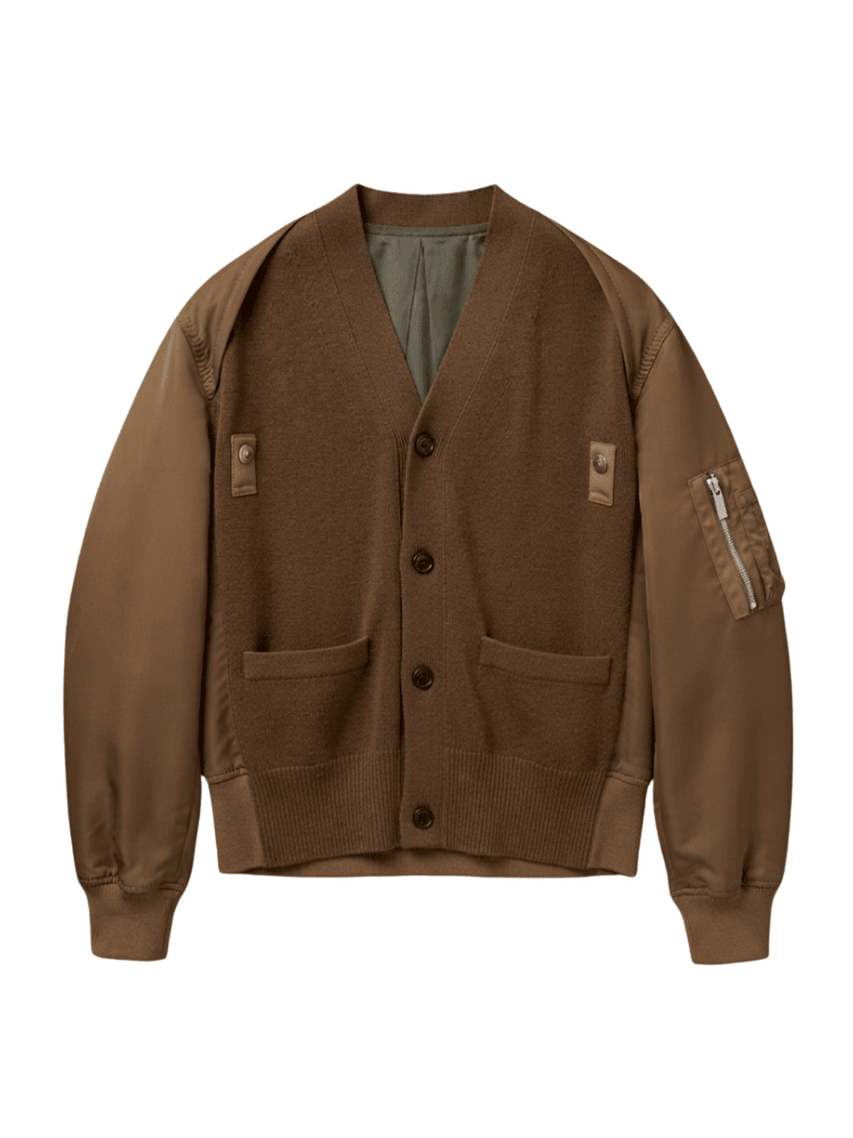 Nylon Twill x Cotton Knit Cardigan