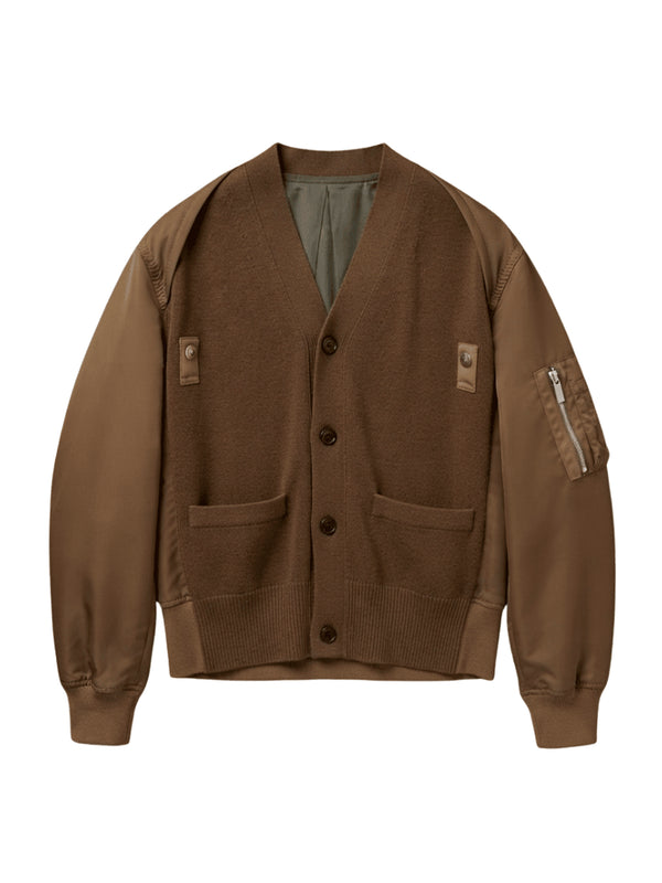 Nylon Twill x Cotton Knit Cardigan