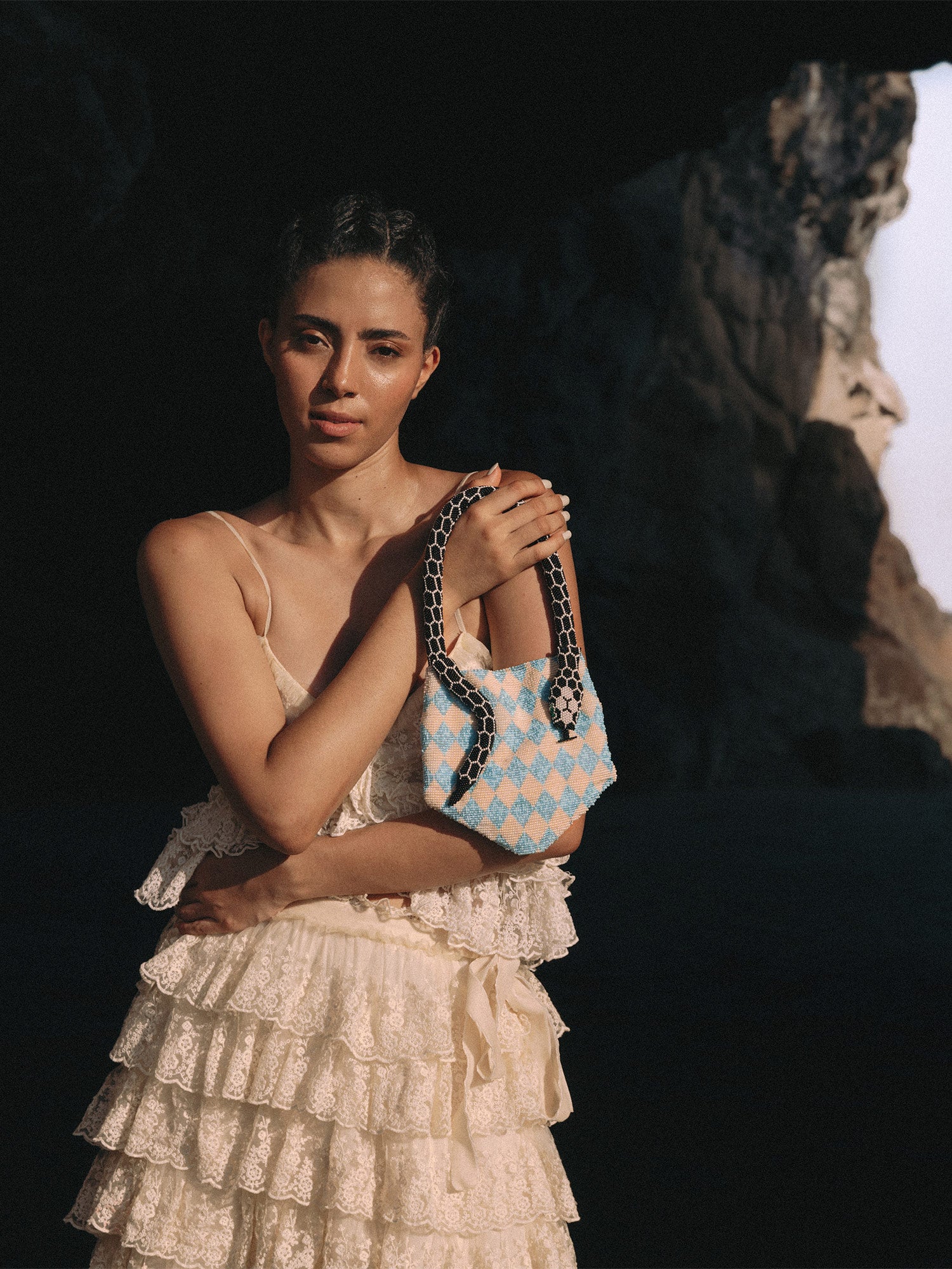 Blue and Cream Mini Serpent Bag