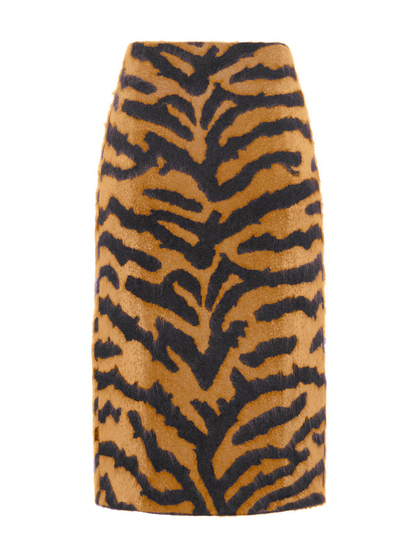 Amari Tiger-Print Cashmere Midi Skirt